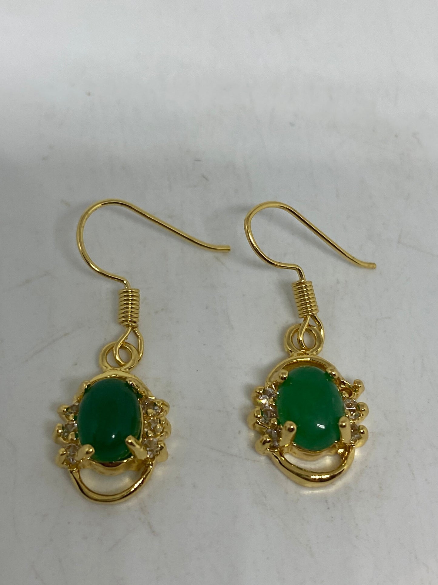 Vintage Fun Green Jade Gemstone Gold Bronze Earrings