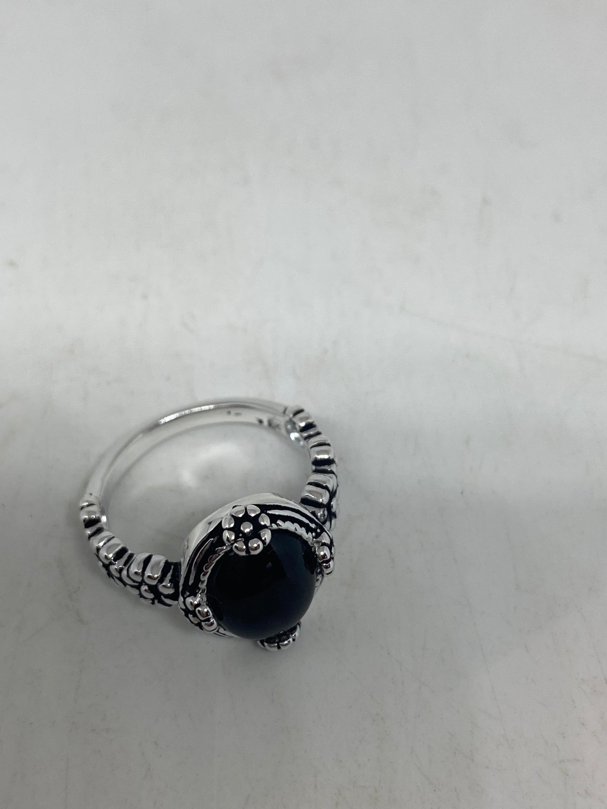 Vintage Celtic Genuine Black Onyx 925 Sterling Silver Ring