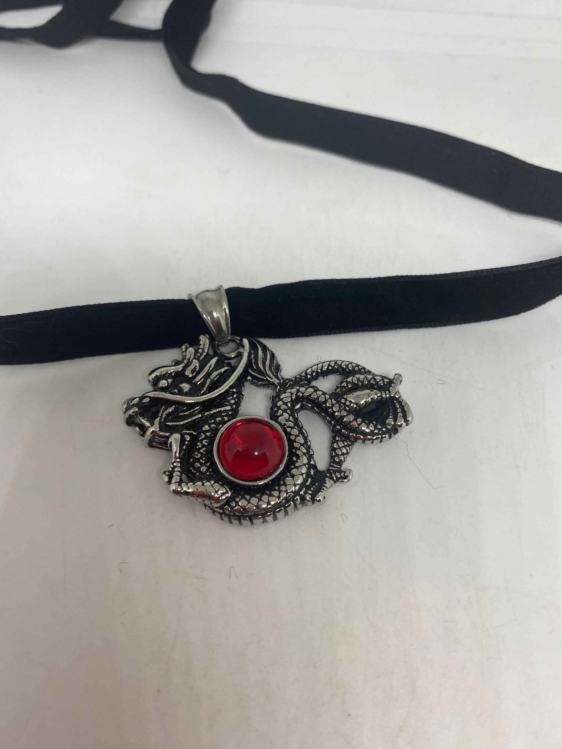 Vintage Handmade Silver Stainless Steel Gothic Dragon Pendant Necklace