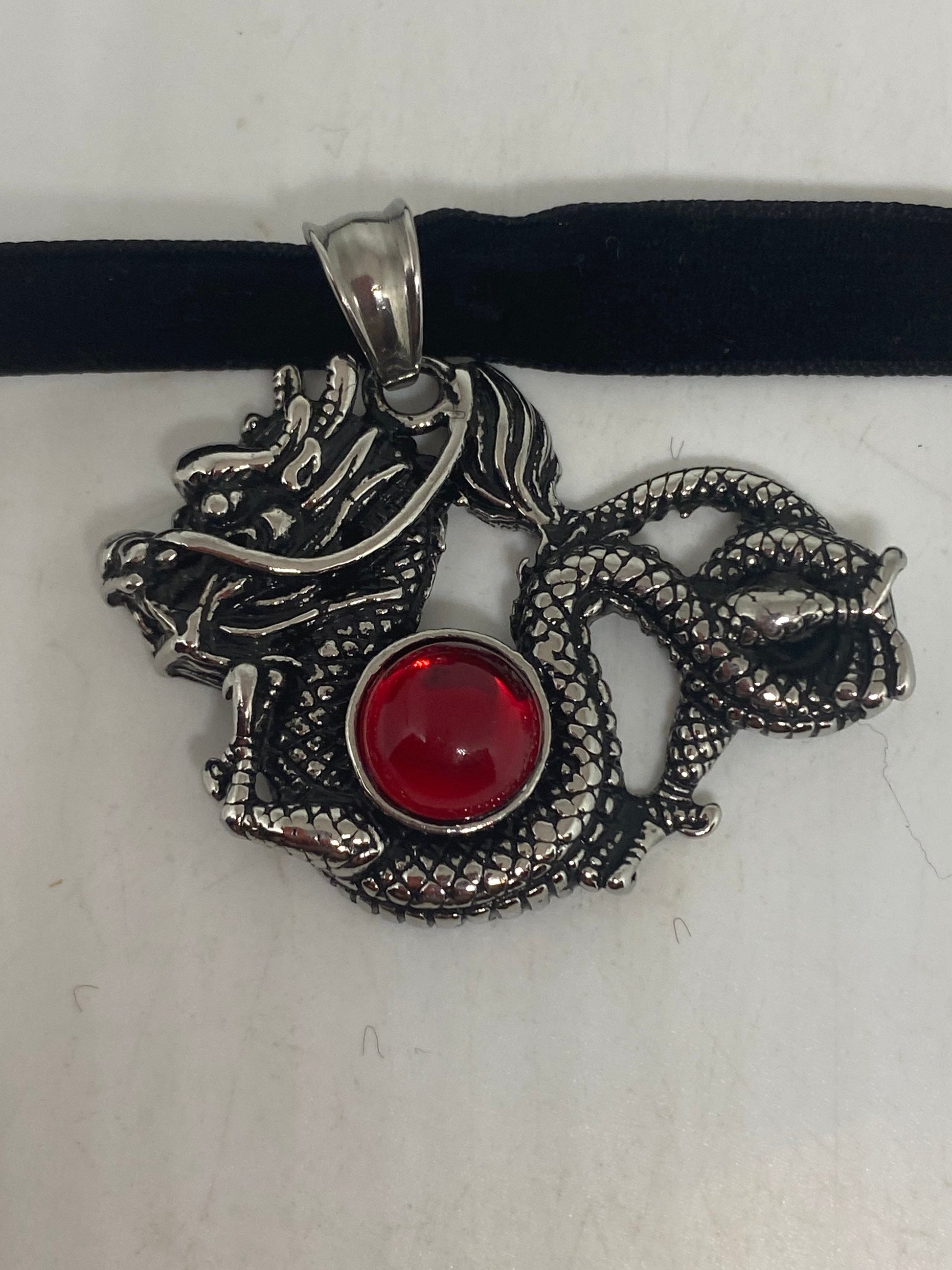 Vintage Handmade Silver Stainless Steel Gothic Dragon Pendant Necklace