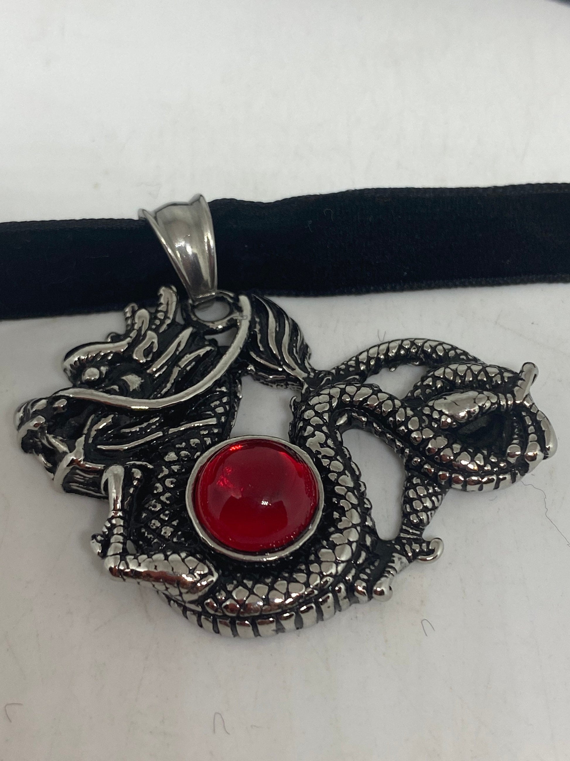 Vintage Handmade Silver Stainless Steel Gothic Dragon Pendant Necklace