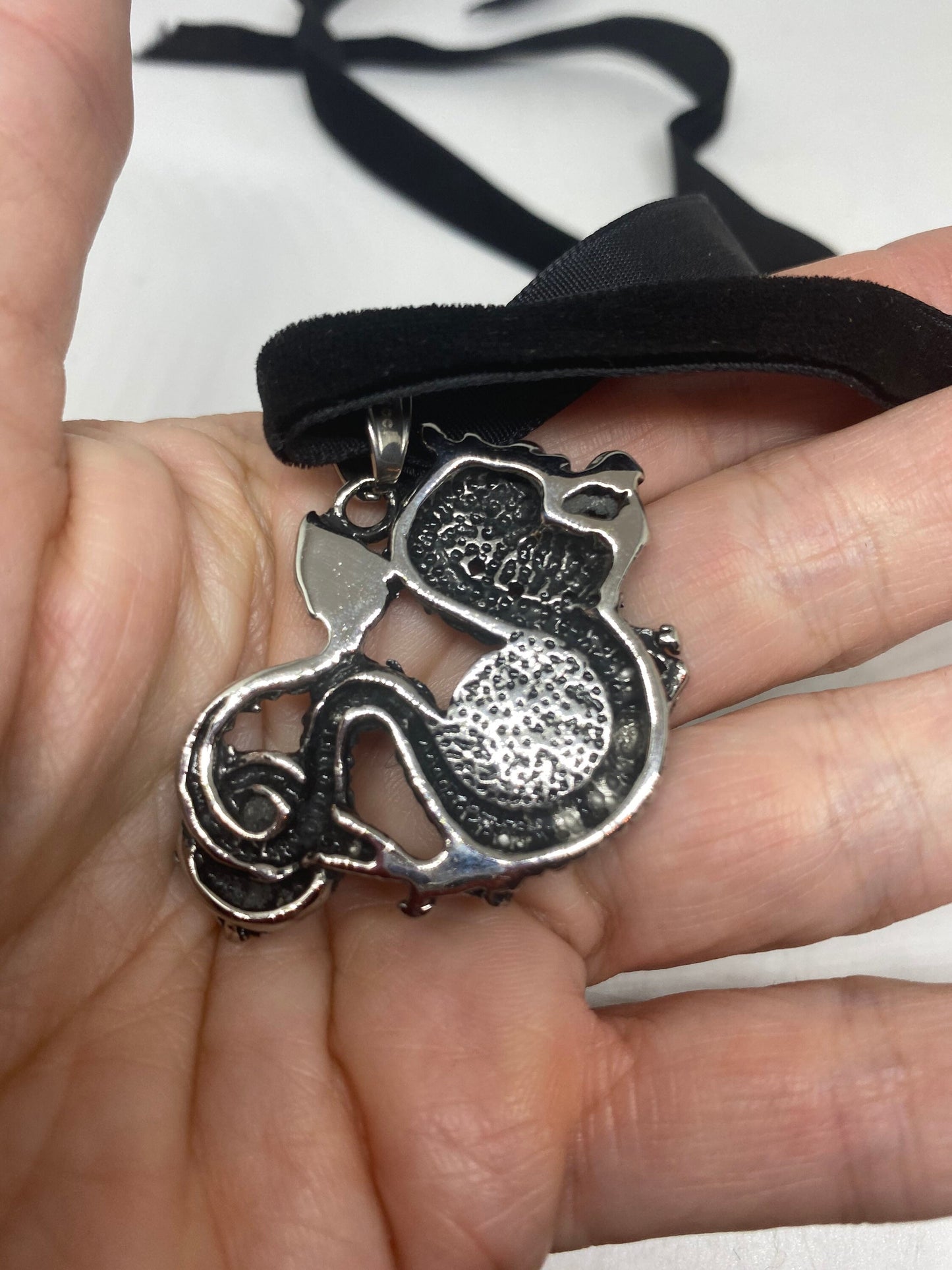 Vintage Handmade Silver Stainless Steel Gothic Dragon Pendant Necklace