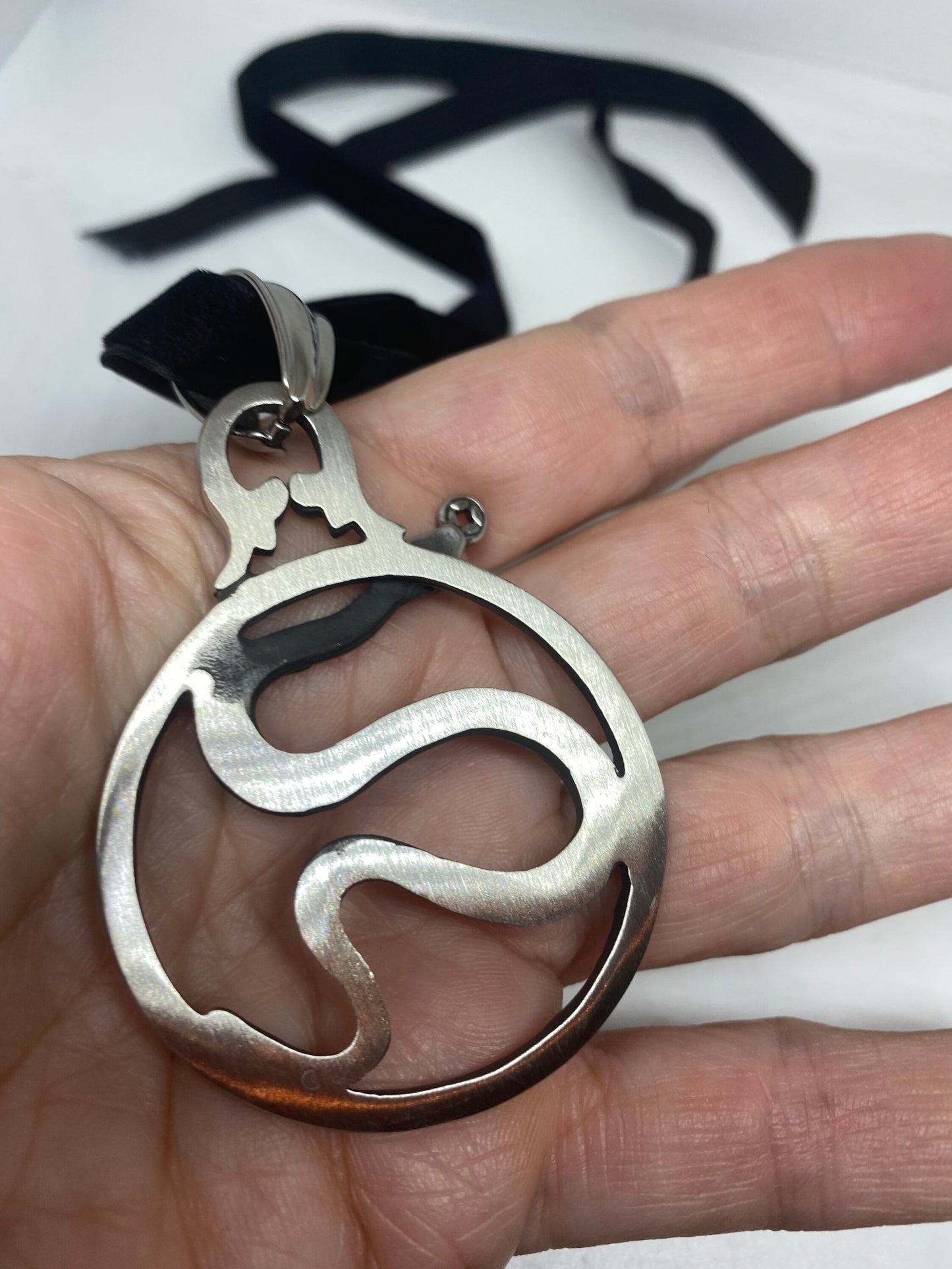 Vintage Stainless Steel Snake Surpant Lucky Yen Amulet Pendant