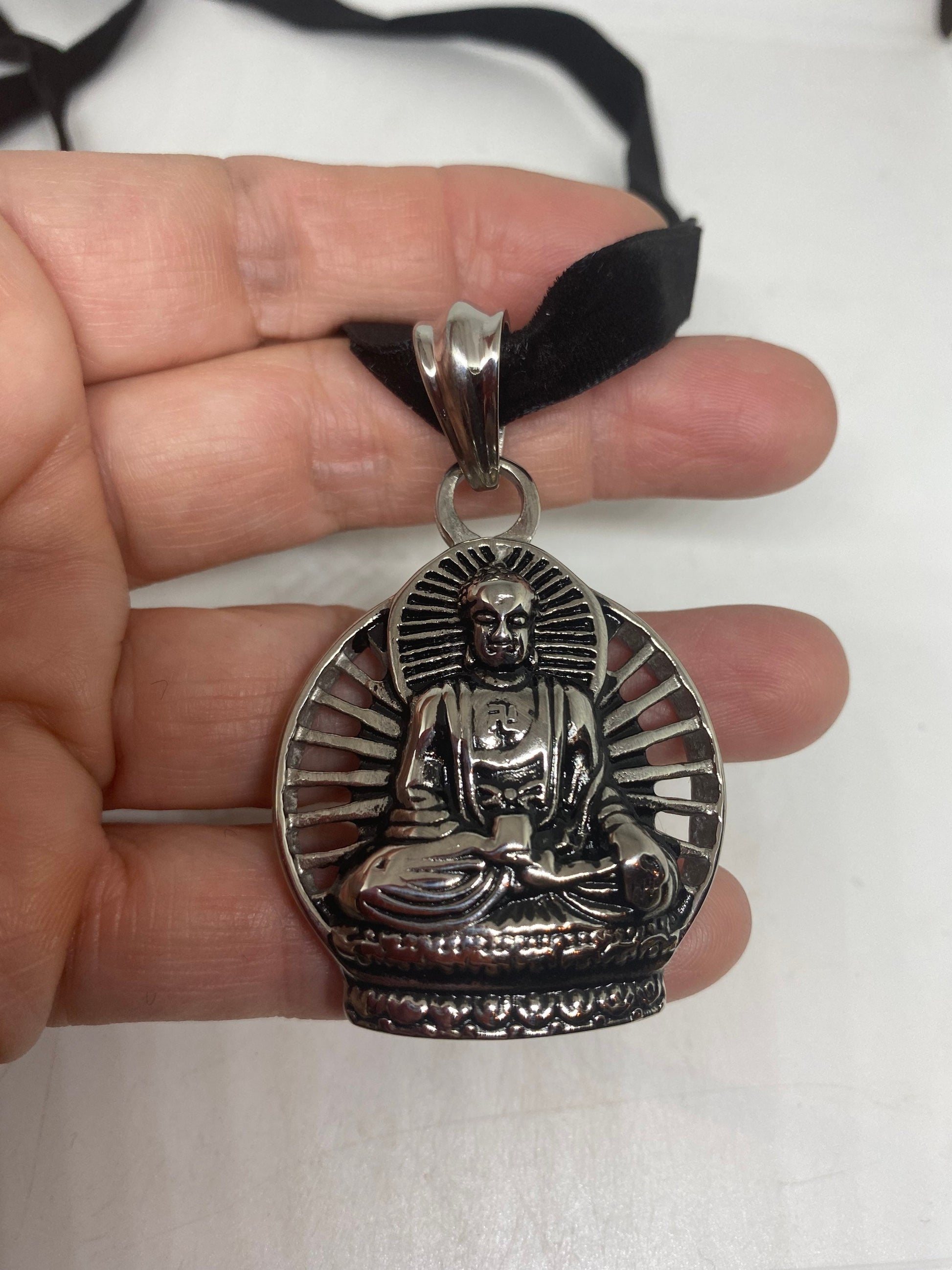 Vintage Handmade Stainless Steel Buddha Amulet Pendant
