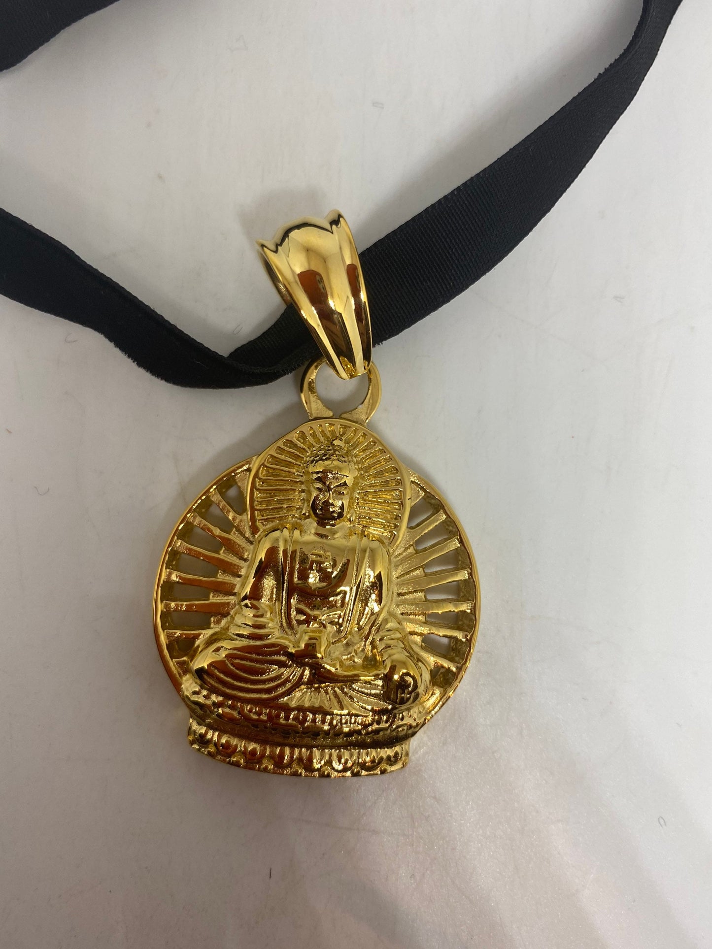 Vintage Gold Stainless Steel Buddha Amulet Pendant