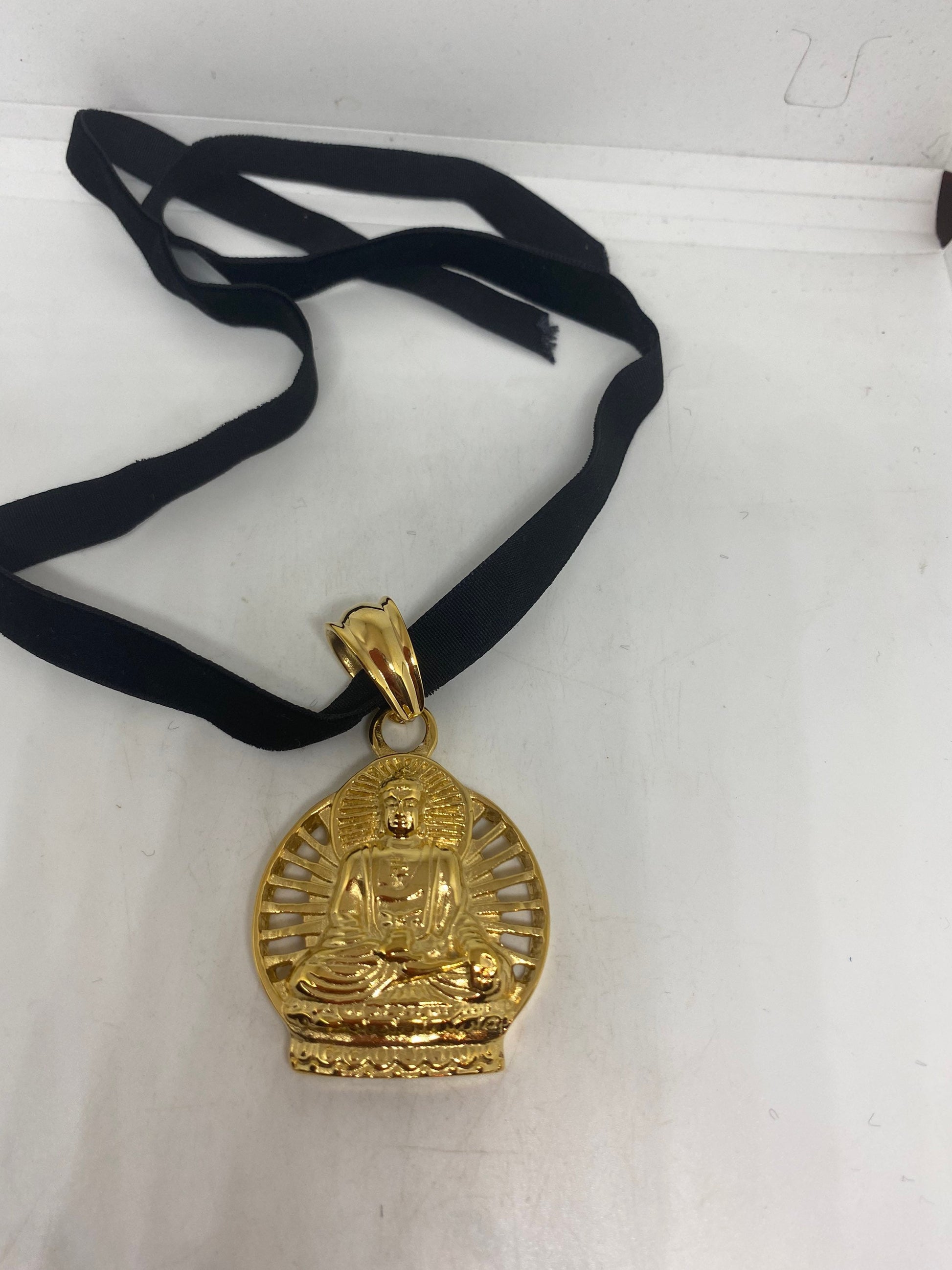 Vintage Gold Stainless Steel Buddha Amulet Pendant