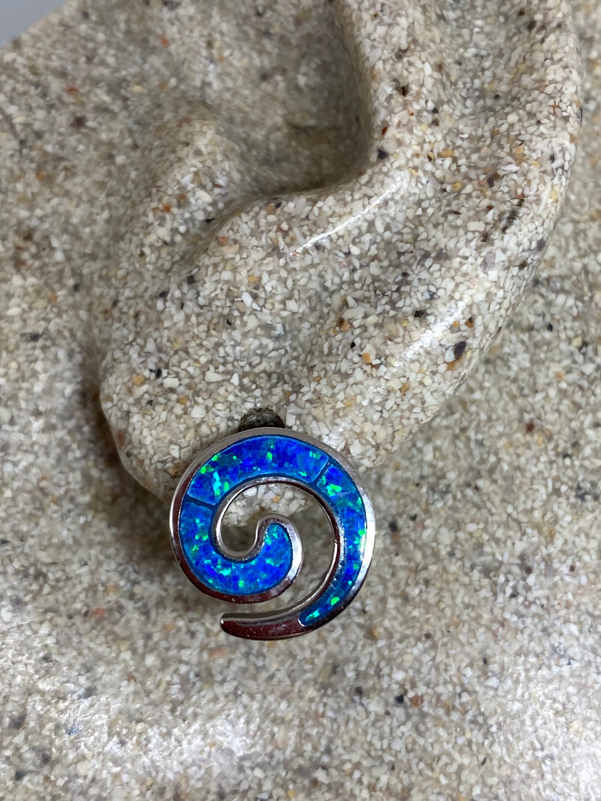 Vintage Blue Opal Earrings 925 Sterling Silver Stud button