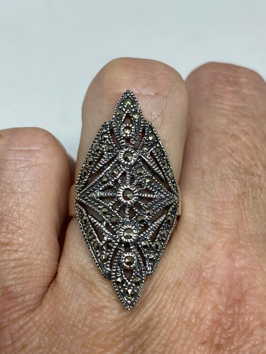 Vintage Swiss Marcasite Setting 925 Sterling Silver Cocktail Ring