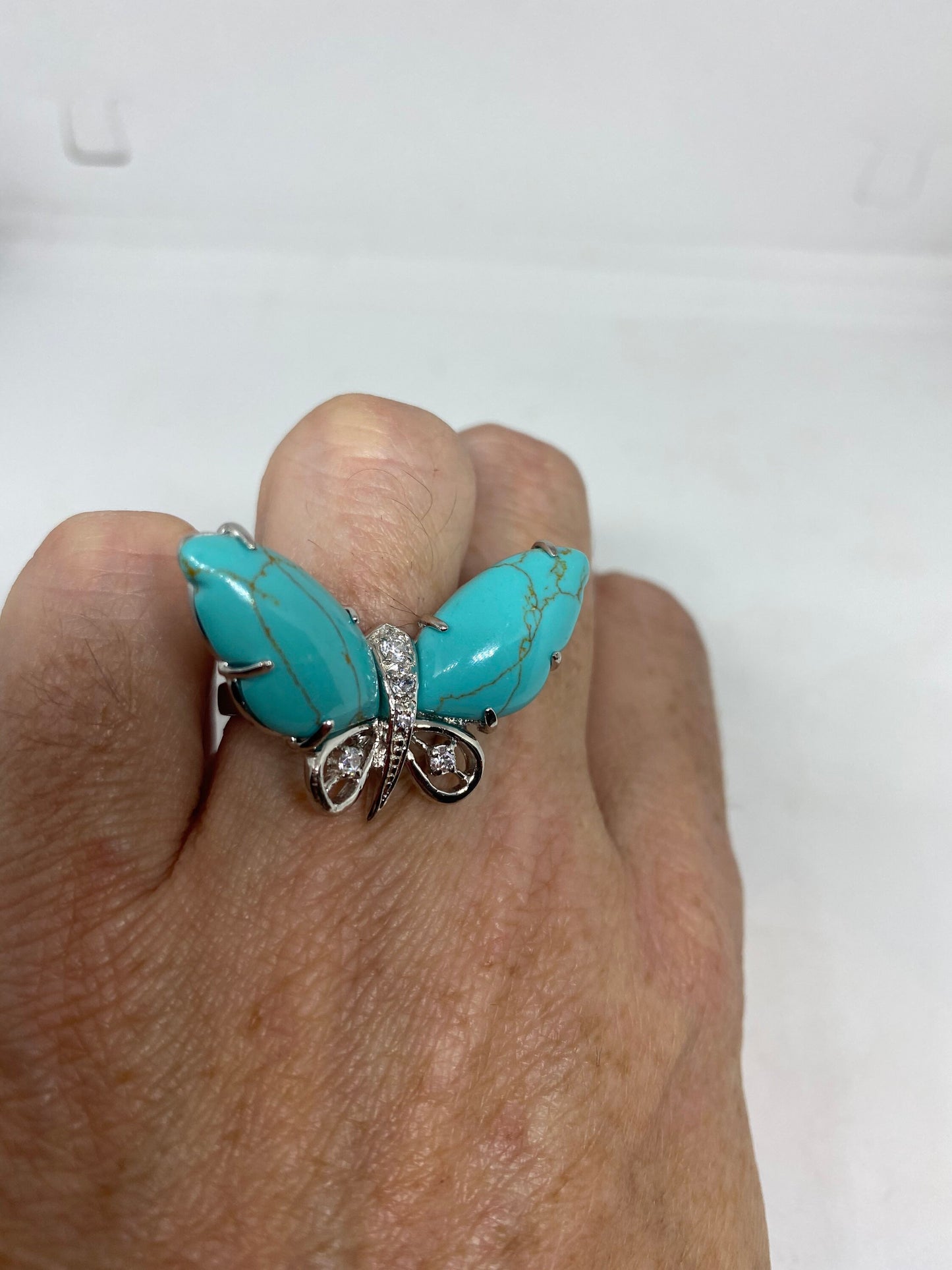 Vintage Pursian Turquoise and White Sapphire Gemstone 925 Sterling Silver Ring