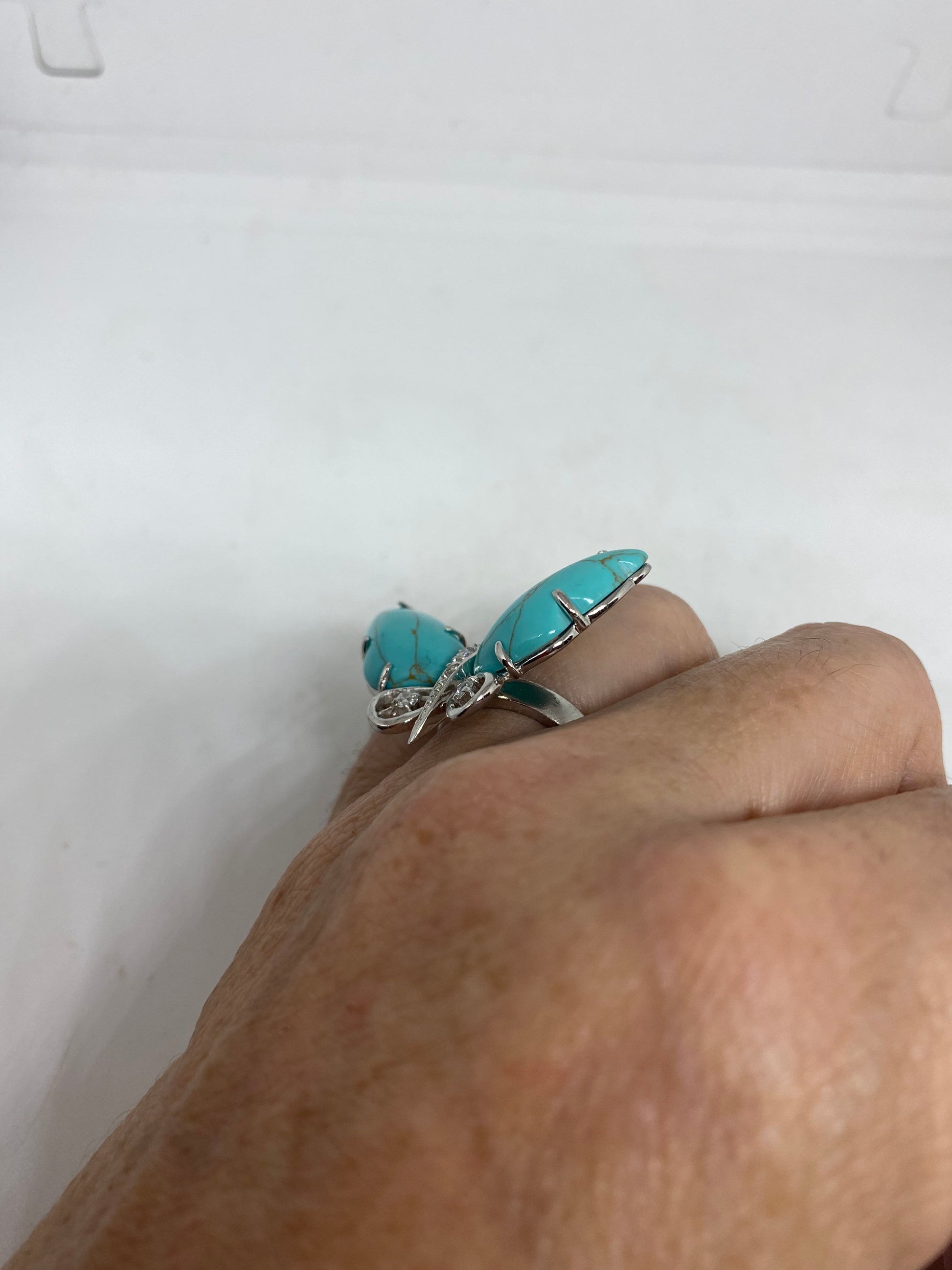 Vintage Pursian Turquoise and White Sapphire Gemstone 925 Sterling Silver Ring