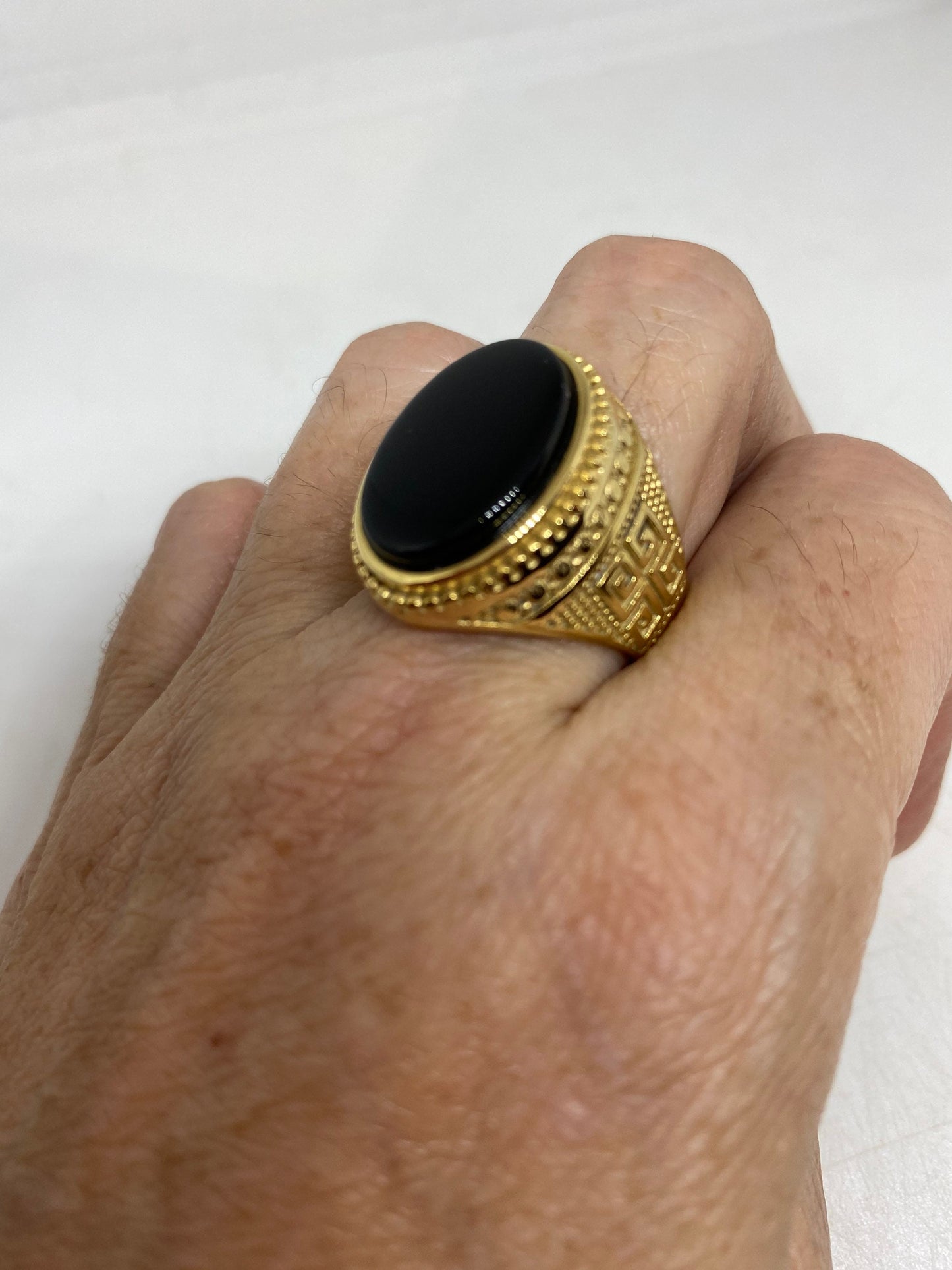 Vintage Gothic Gold Finished Stainless Steel Black Onyx Genuine Ring