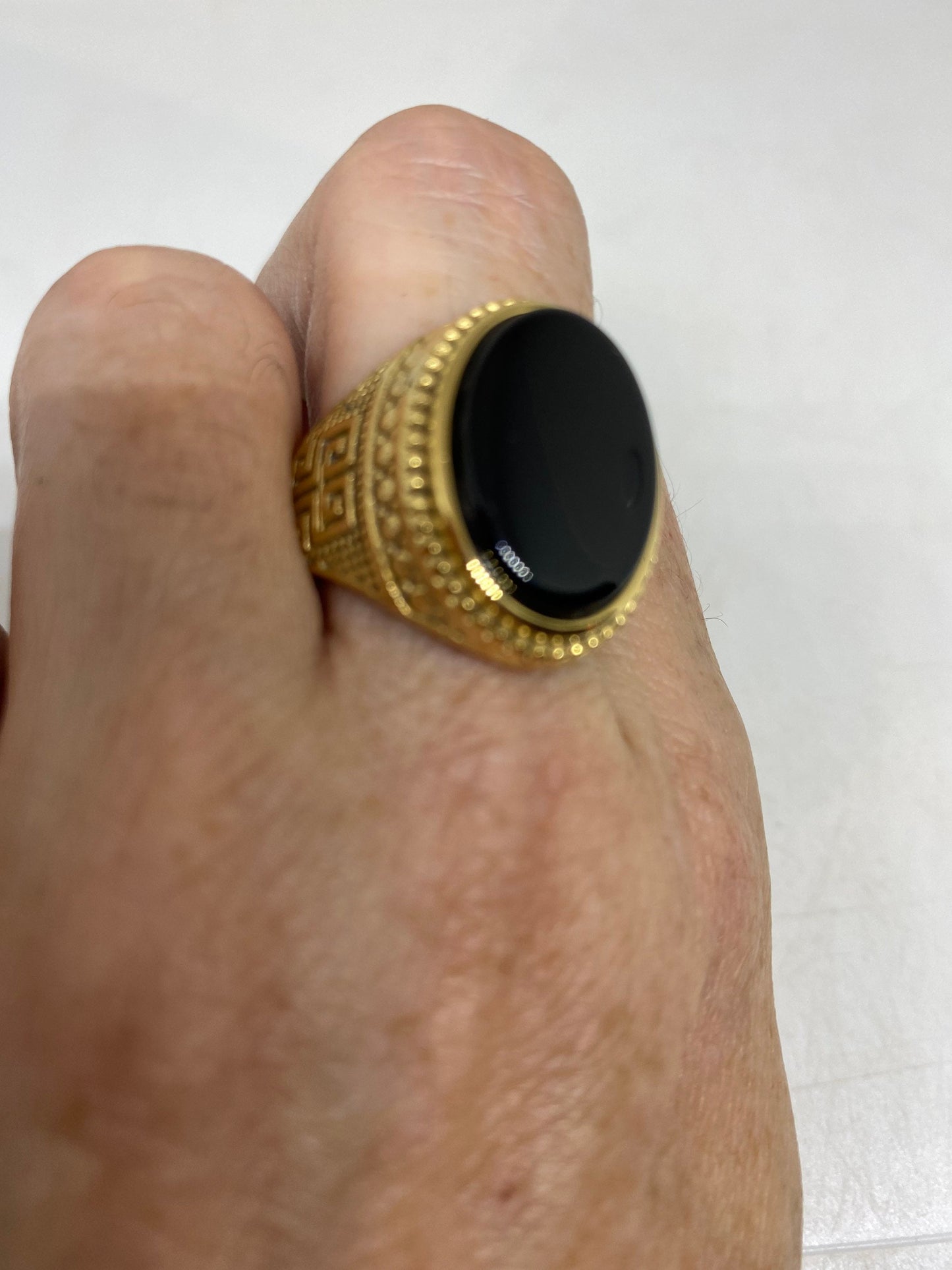 Vintage Gothic Gold Finished Stainless Steel Black Onyx Genuine Ring