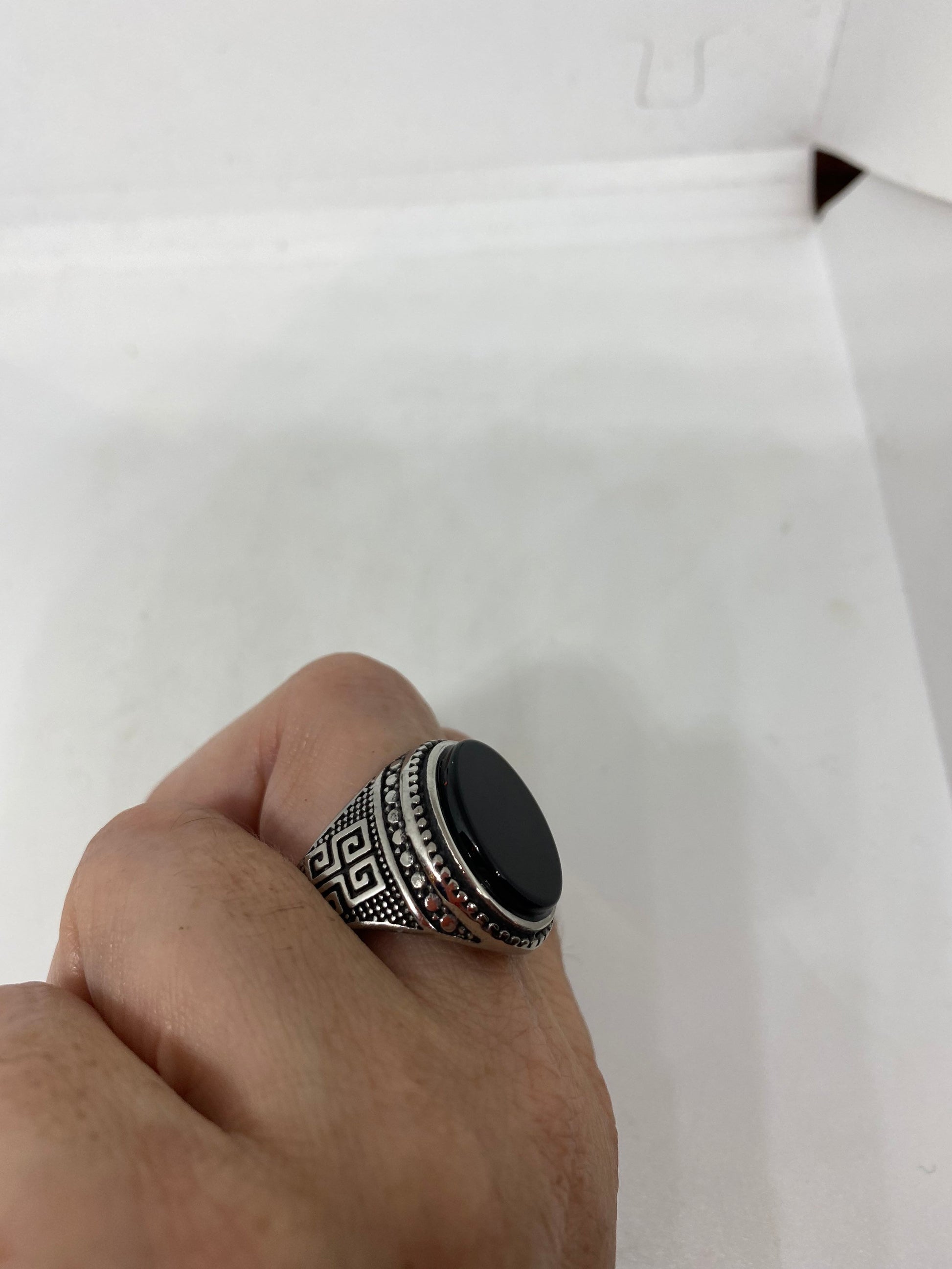 Vintage Gothic Stainless Steel Black Onyx Genuine Ring