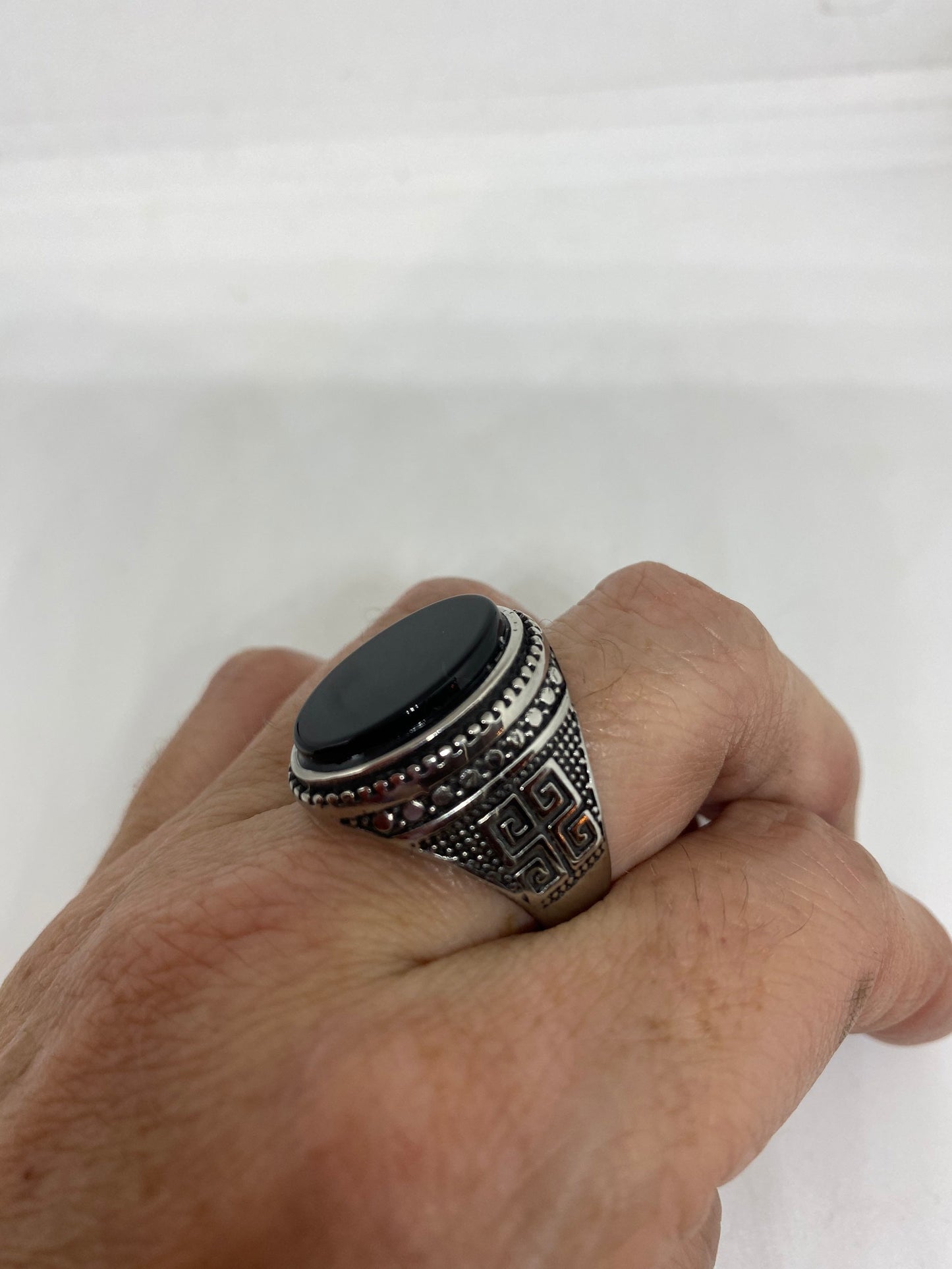 Vintage Gothic Stainless Steel Black Onyx Genuine Ring