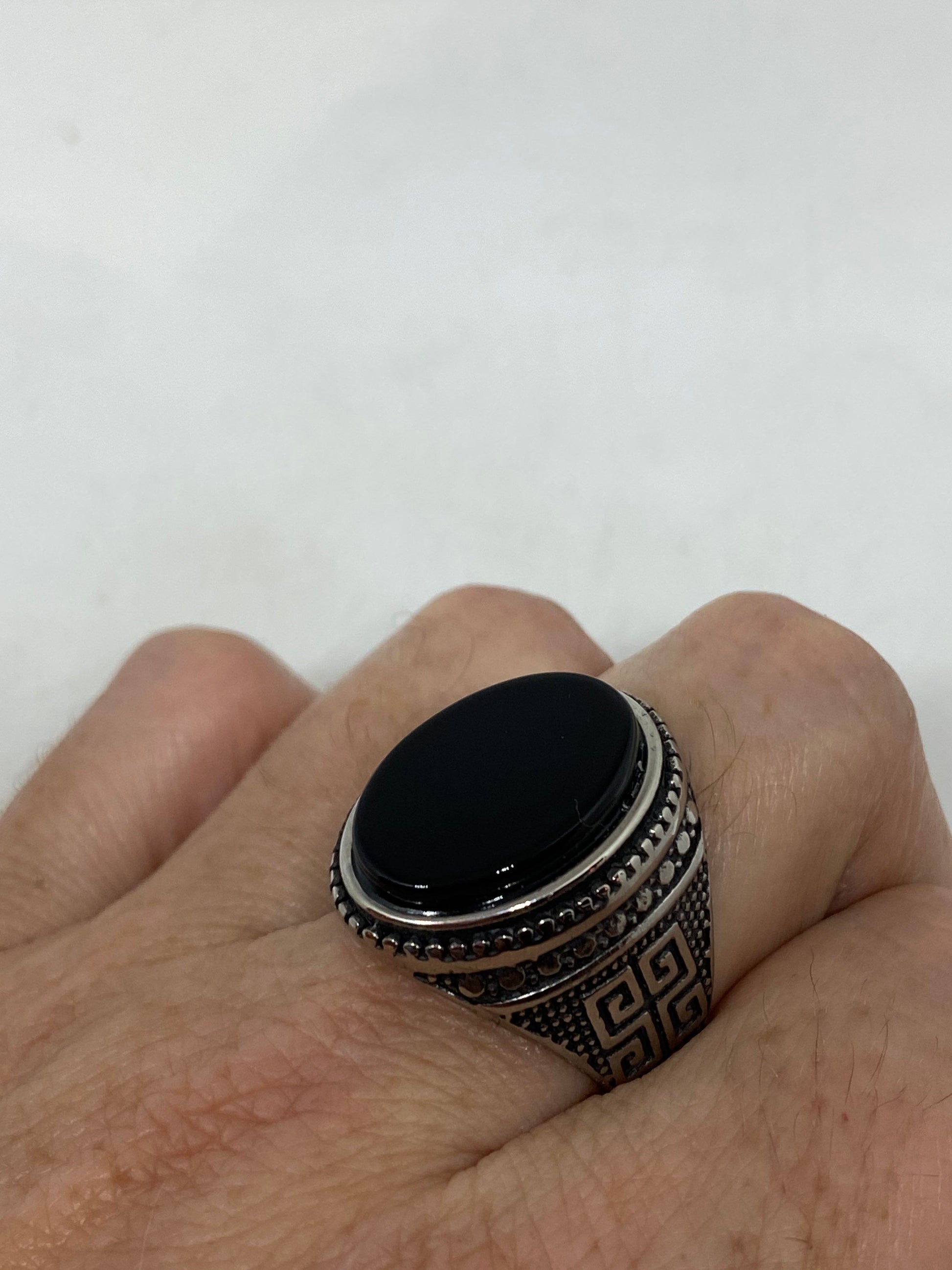 Vintage Gothic Stainless Steel Black Onyx Genuine Ring