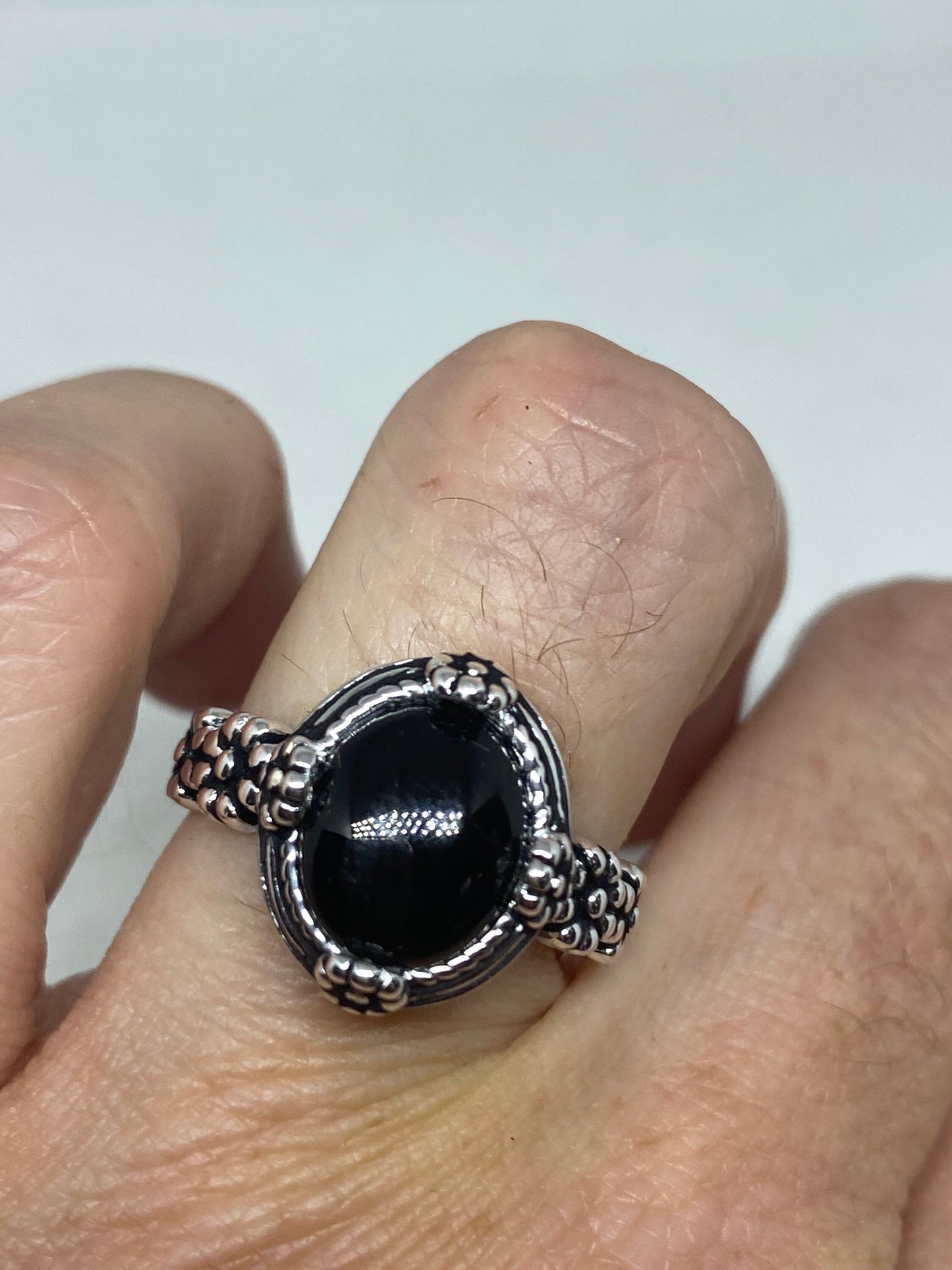 Vintage Celtic Genuine Black Onyx 925 Sterling Silver Ring