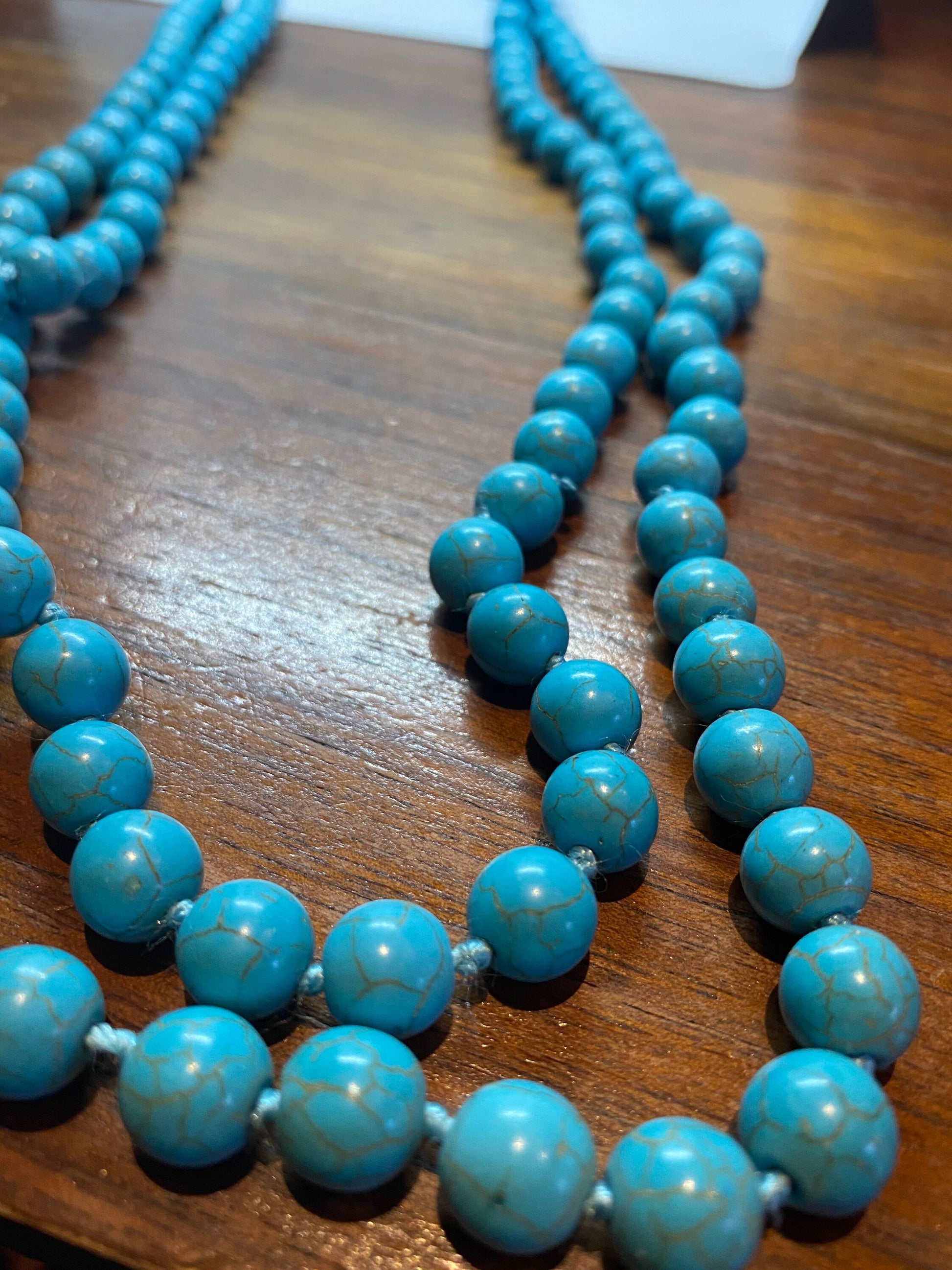 88 Inch Hand Knoted Vintage Blue Howlite beaded Necklace