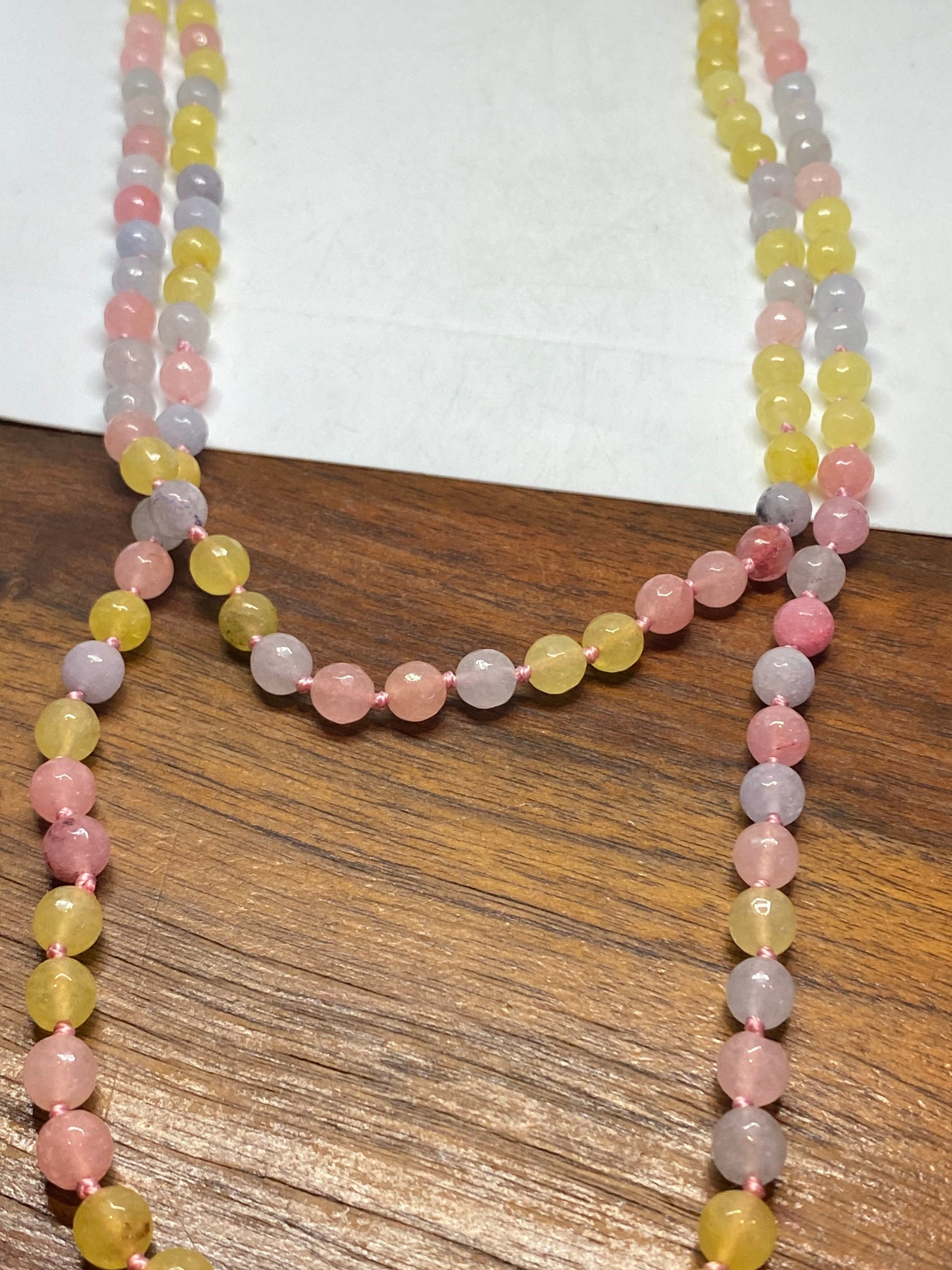 60 Inch Hand Knoted Vintage pastel chalcedony beaded Necklace