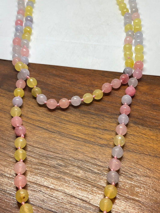 60 Inch Hand Knoted Vintage pastel chalcedony beaded Necklace
