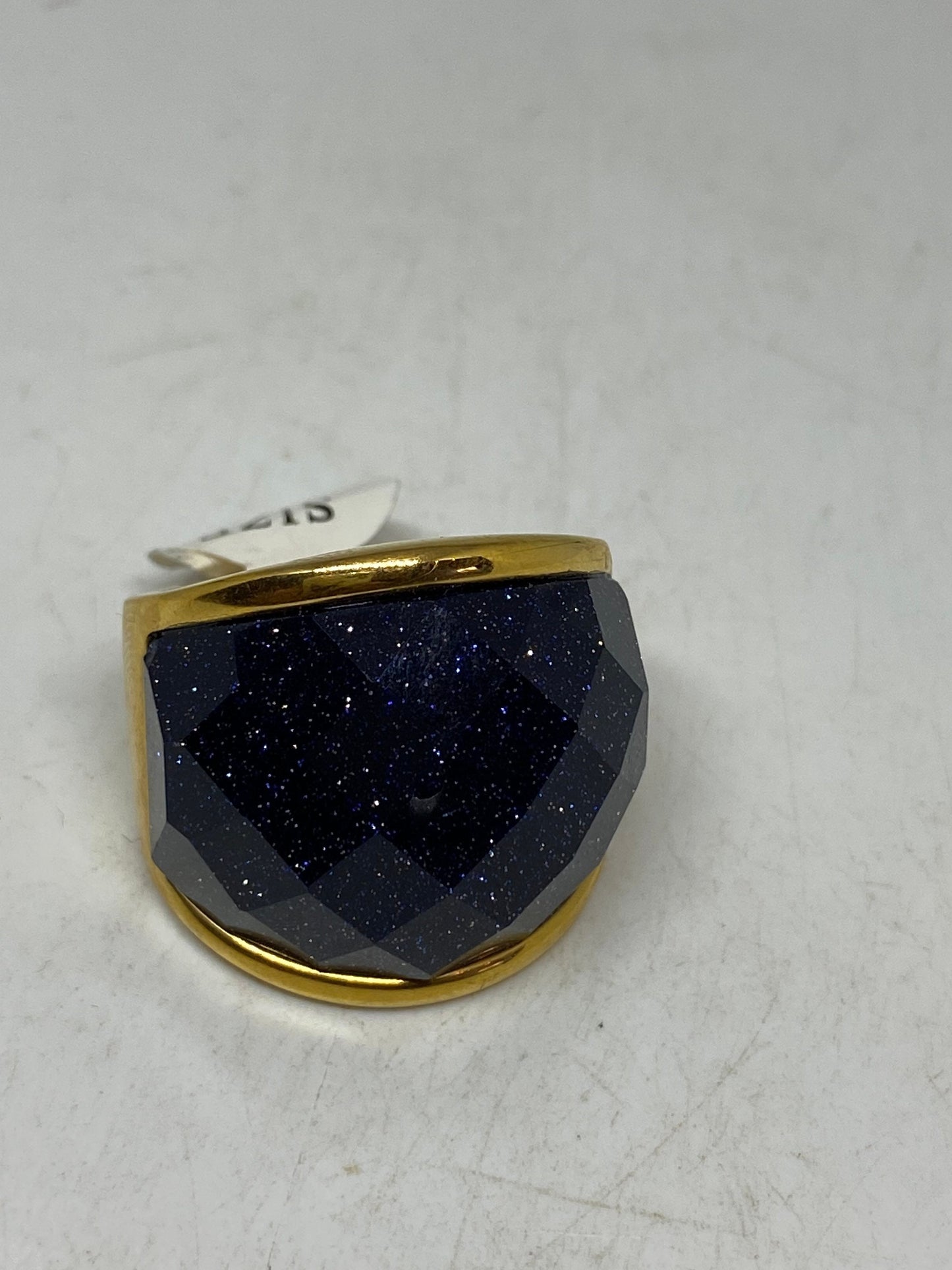 Vintage Handmade Deep Black Gold Sandstone Setting Silver Ring