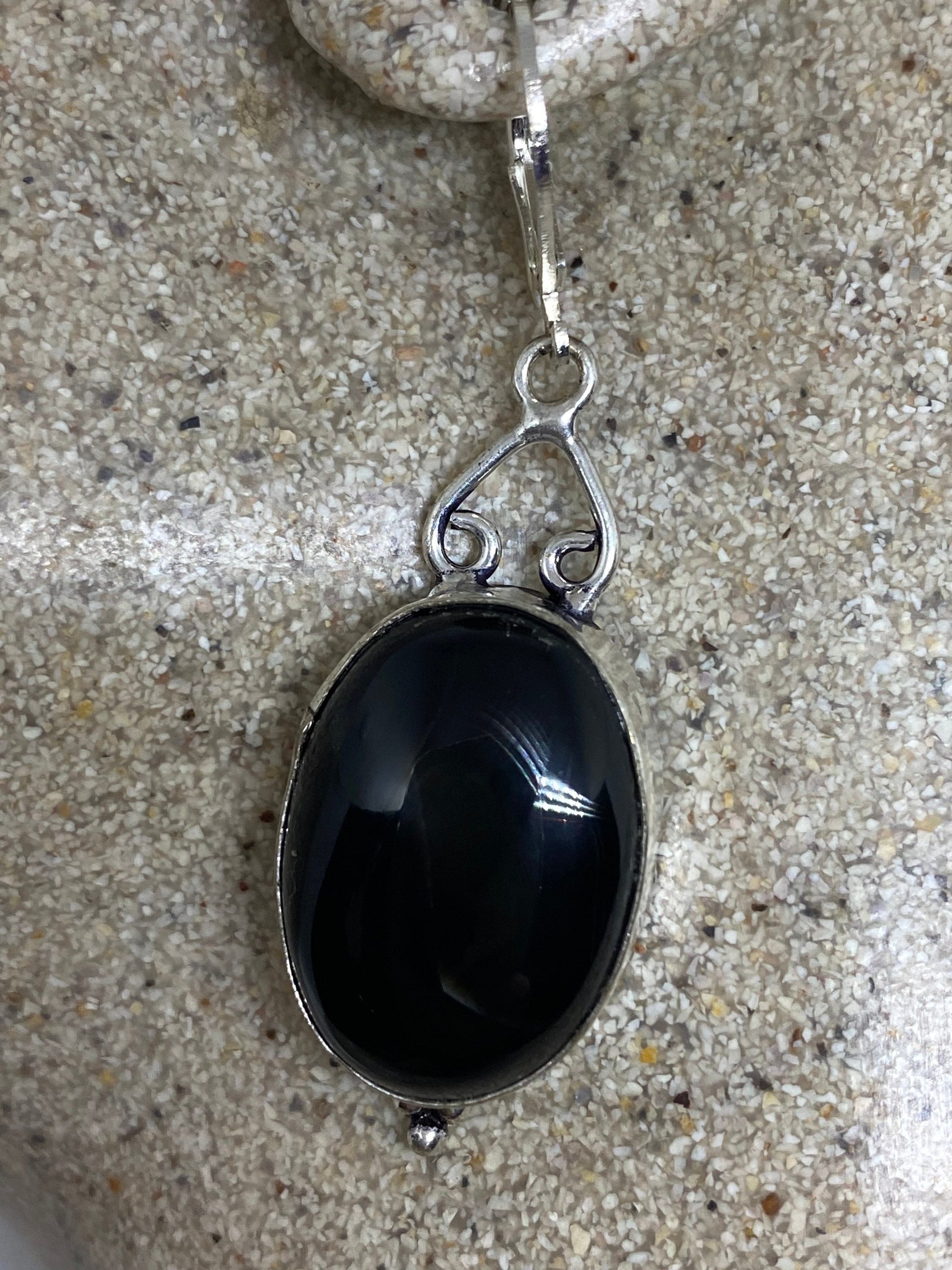 Vintage Black Earring Onyx 925 Sterling Silver Deco Dangle Chandelier