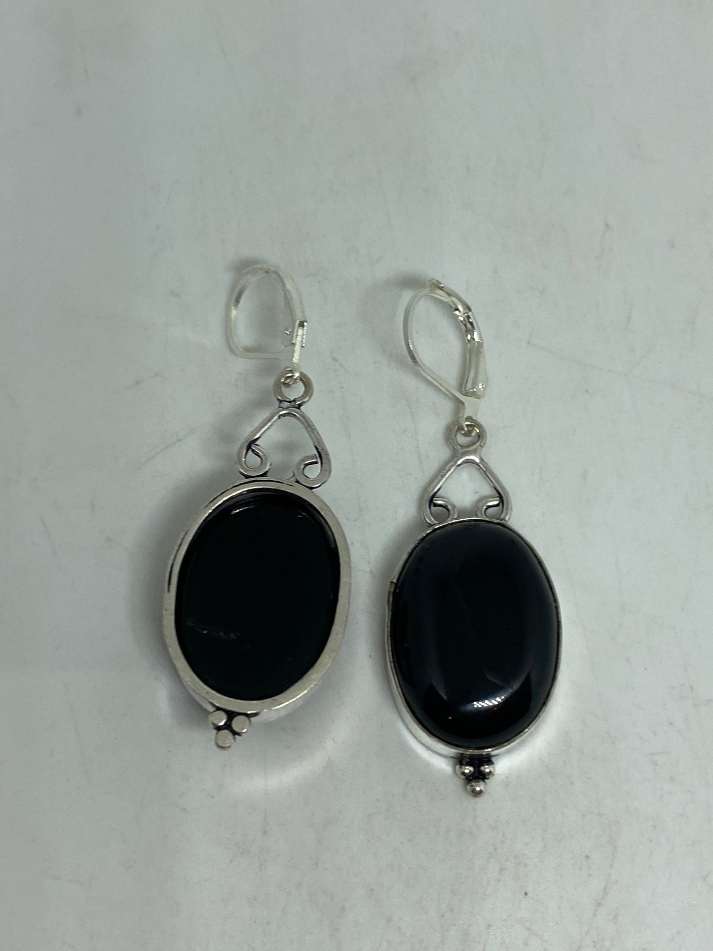 Vintage Black Earring Onyx 925 Sterling Silver Deco Dangle Chandelier