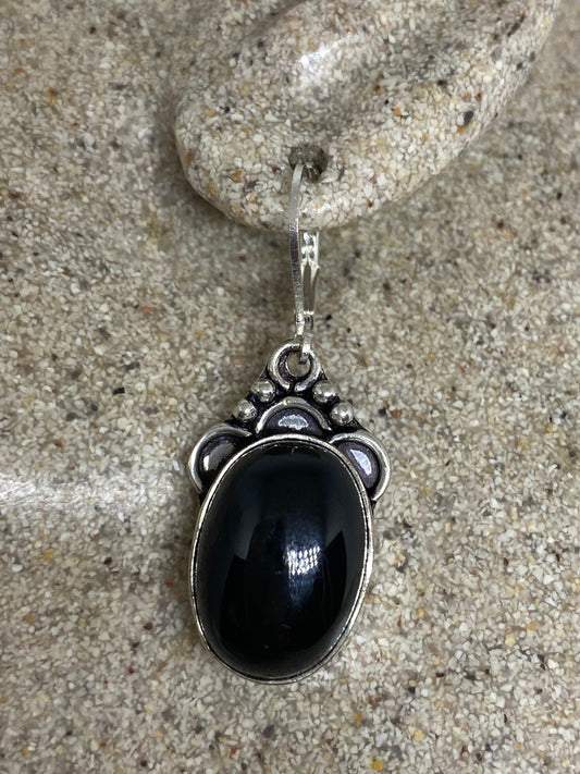 Vintage Black Earring Onyx 925 Sterling Silver Deco Dangle Chandelier