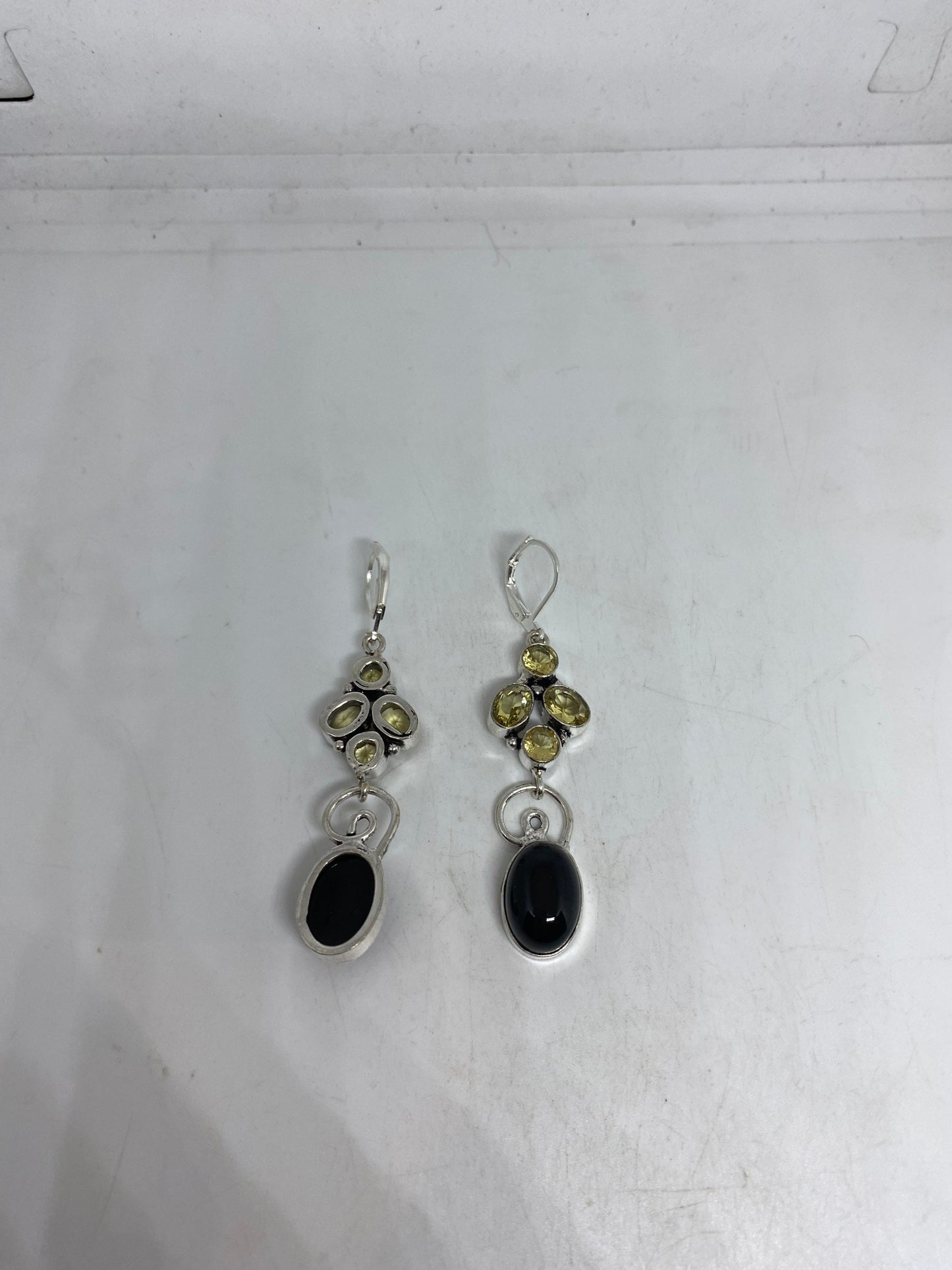 Vintage Black Earring Onyx 925 Sterling Silver Deco Dangle Chandelier