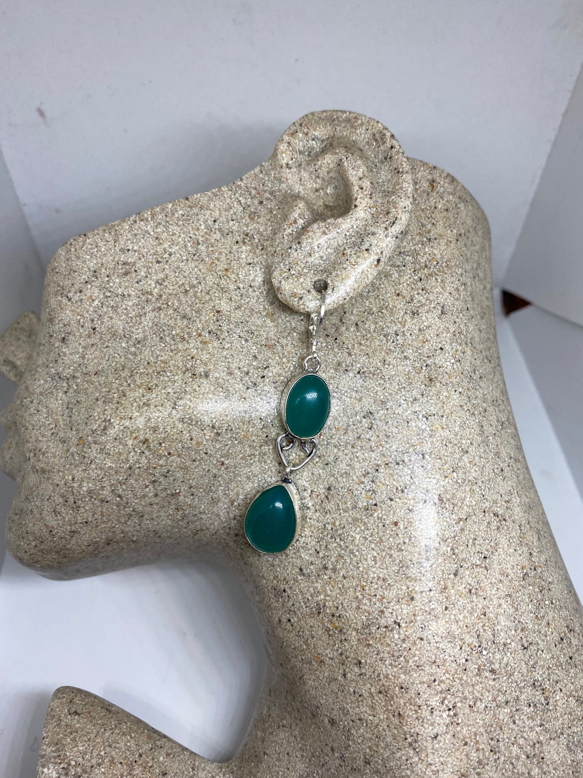 Antique Vintage Green Chrysoprase Silver Dangle Earrings