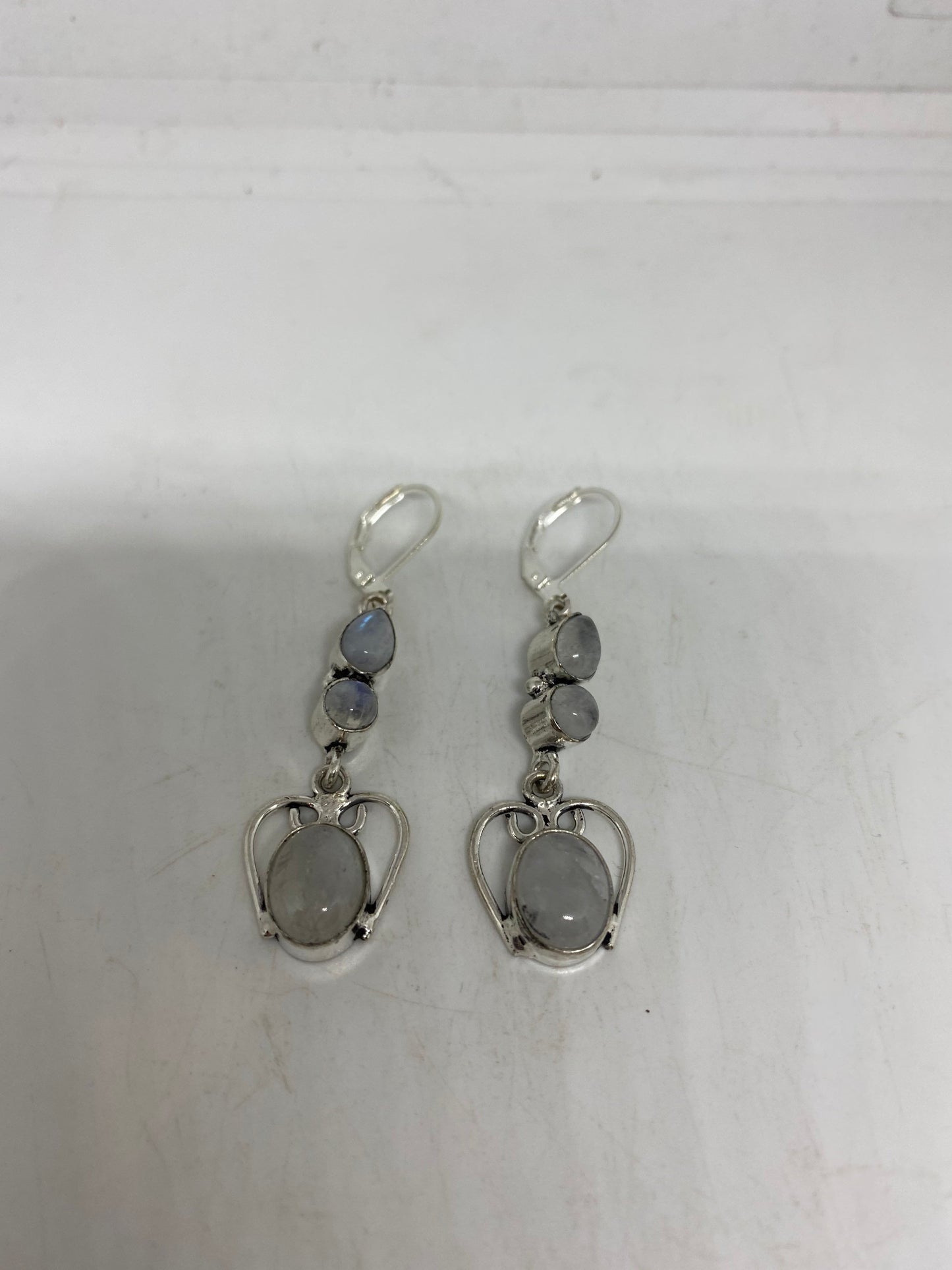 Vintage Rainbow Moonstone Sterling Silver Lever Back Dangle Earrings