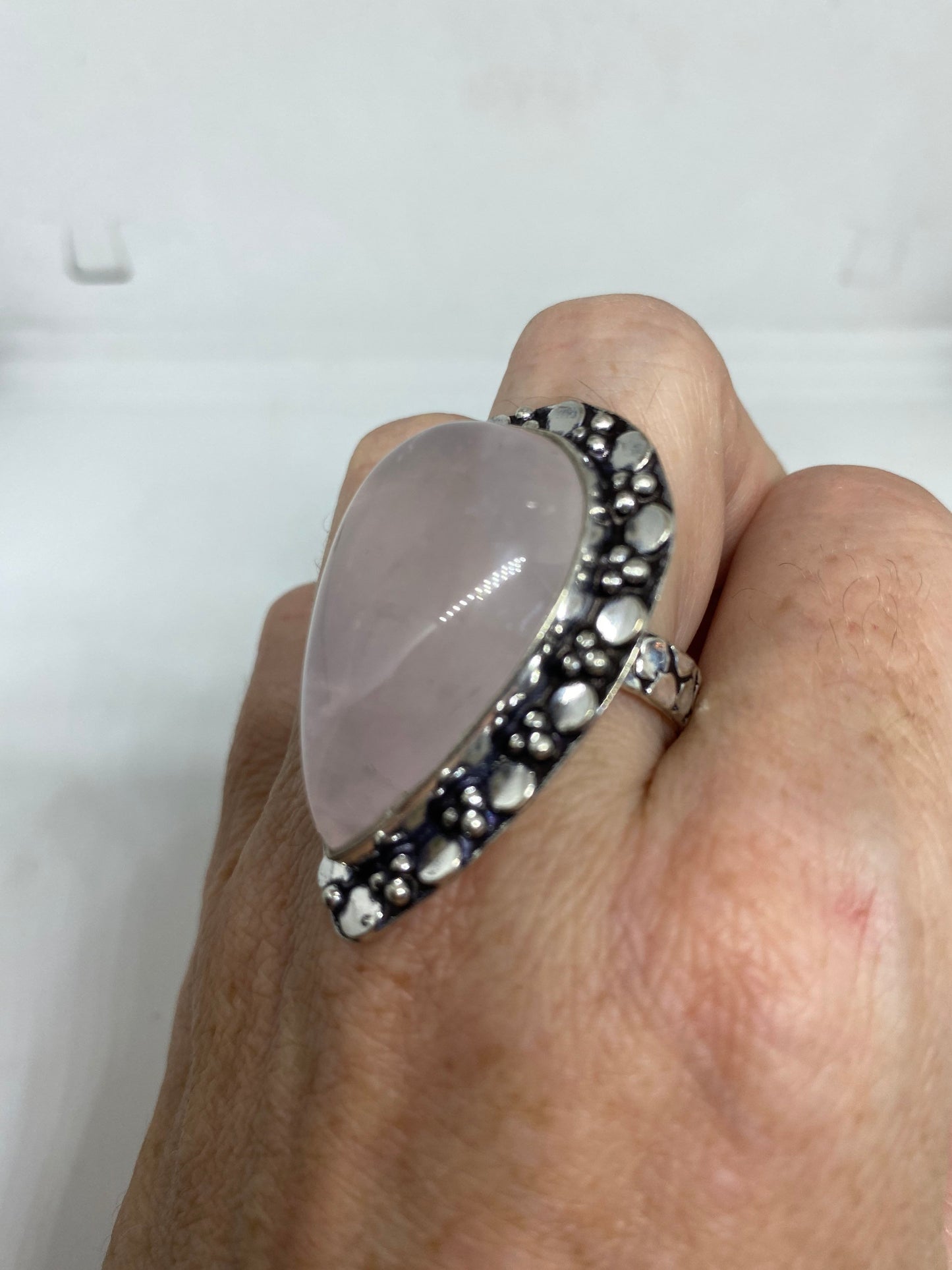 Vintage Genuine Rose Quartz Silver Ring