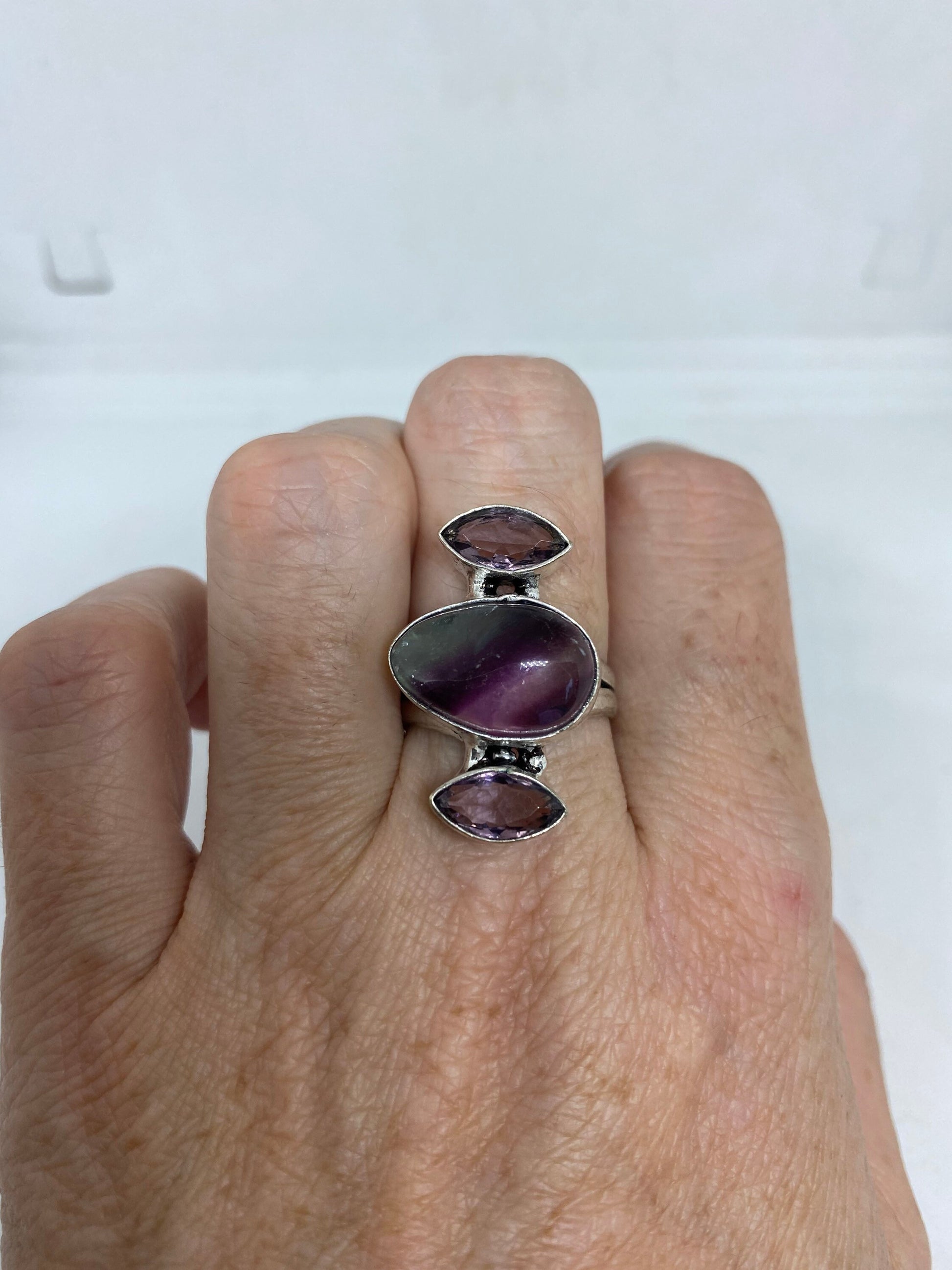 Vintage Genuine Purple Amethyst and Fluorite Ring