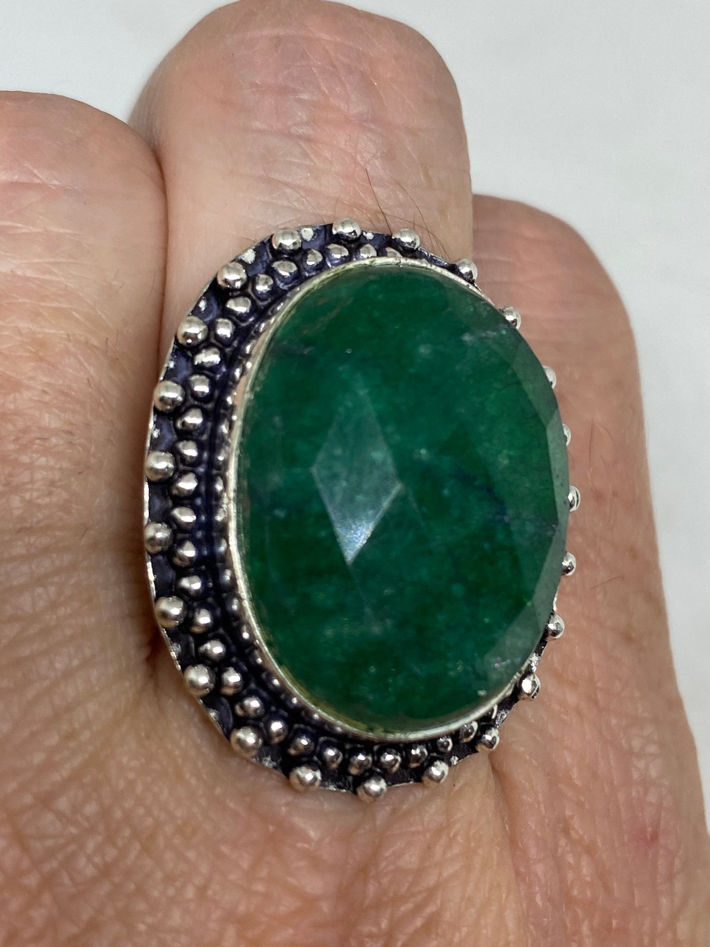 Vintage Green Raw Emerald Silver Bronze Statement Boho Ring