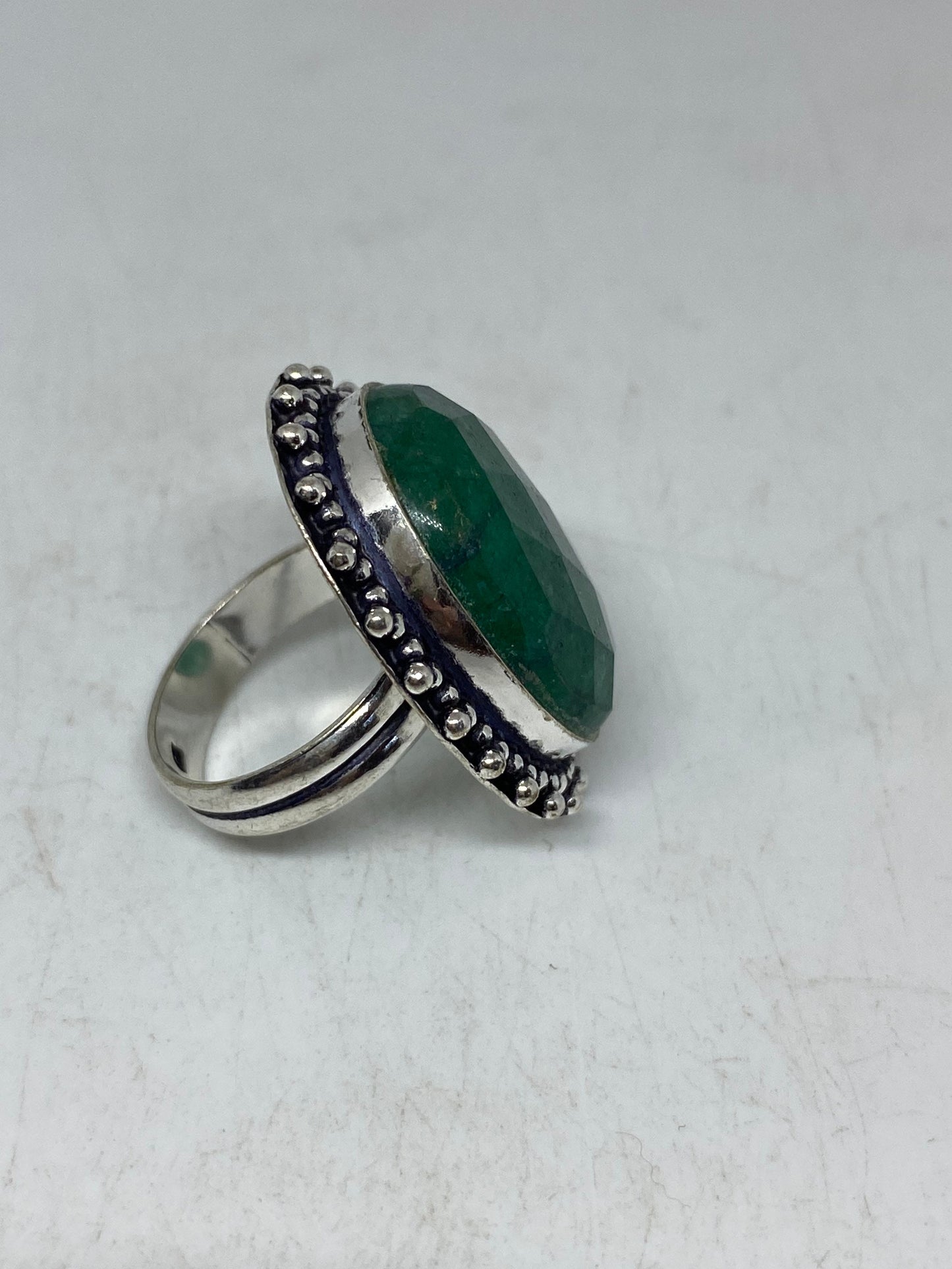 Vintage Green Raw Emerald Silver Bronze Statement Boho Ring