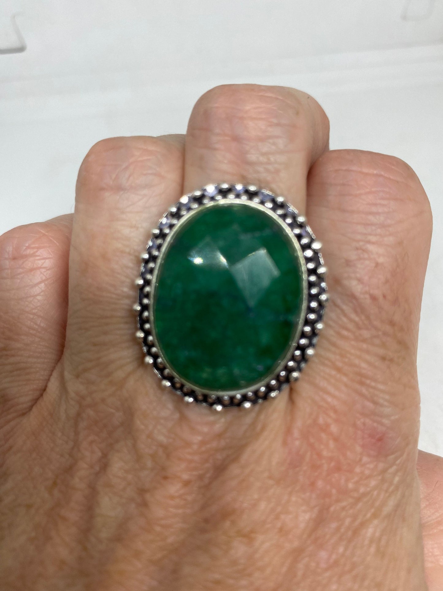 Vintage Green Raw Emerald Silver Bronze Statement Boho Ring