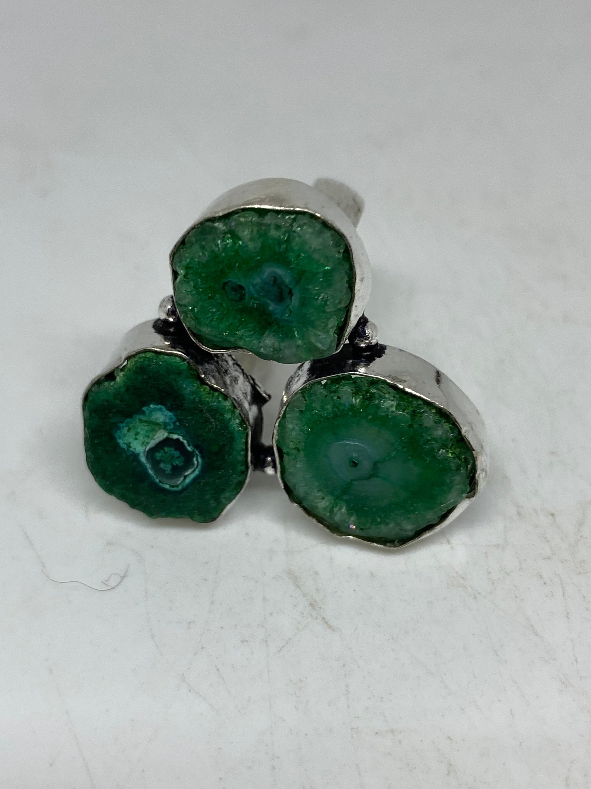 Antique Green Emerald Chrysopraise Silver Ring