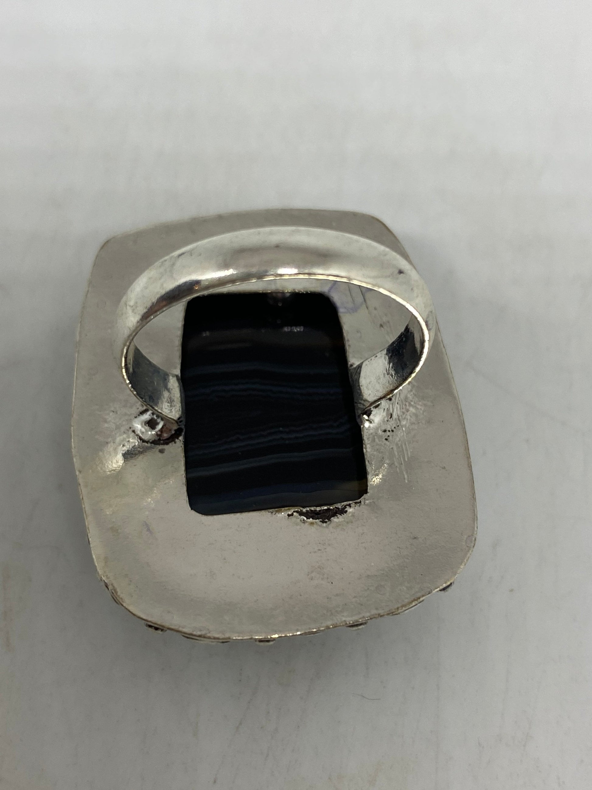 Vintage Black and White Agate Cocktail Ring