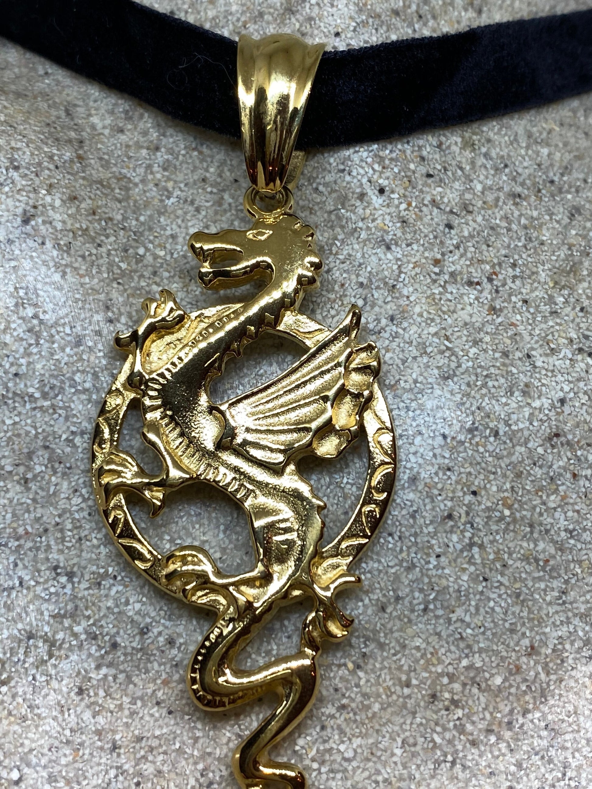 Vintage Handmade Golden Stainless Steel Gothic Celtic Dragon Pendant Necklace
