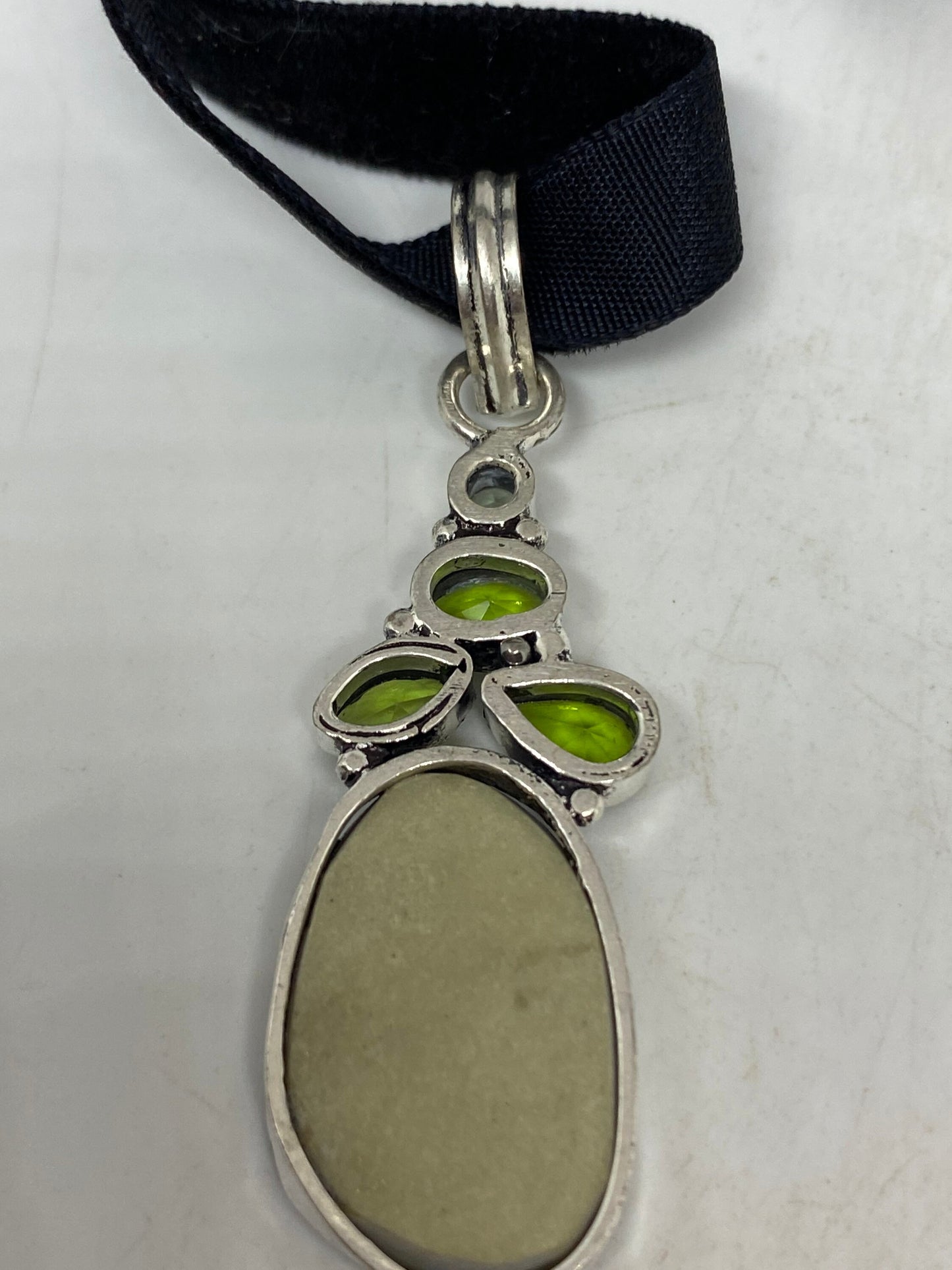 Vintage Green Abalone Peridot Silver Necklace Choker