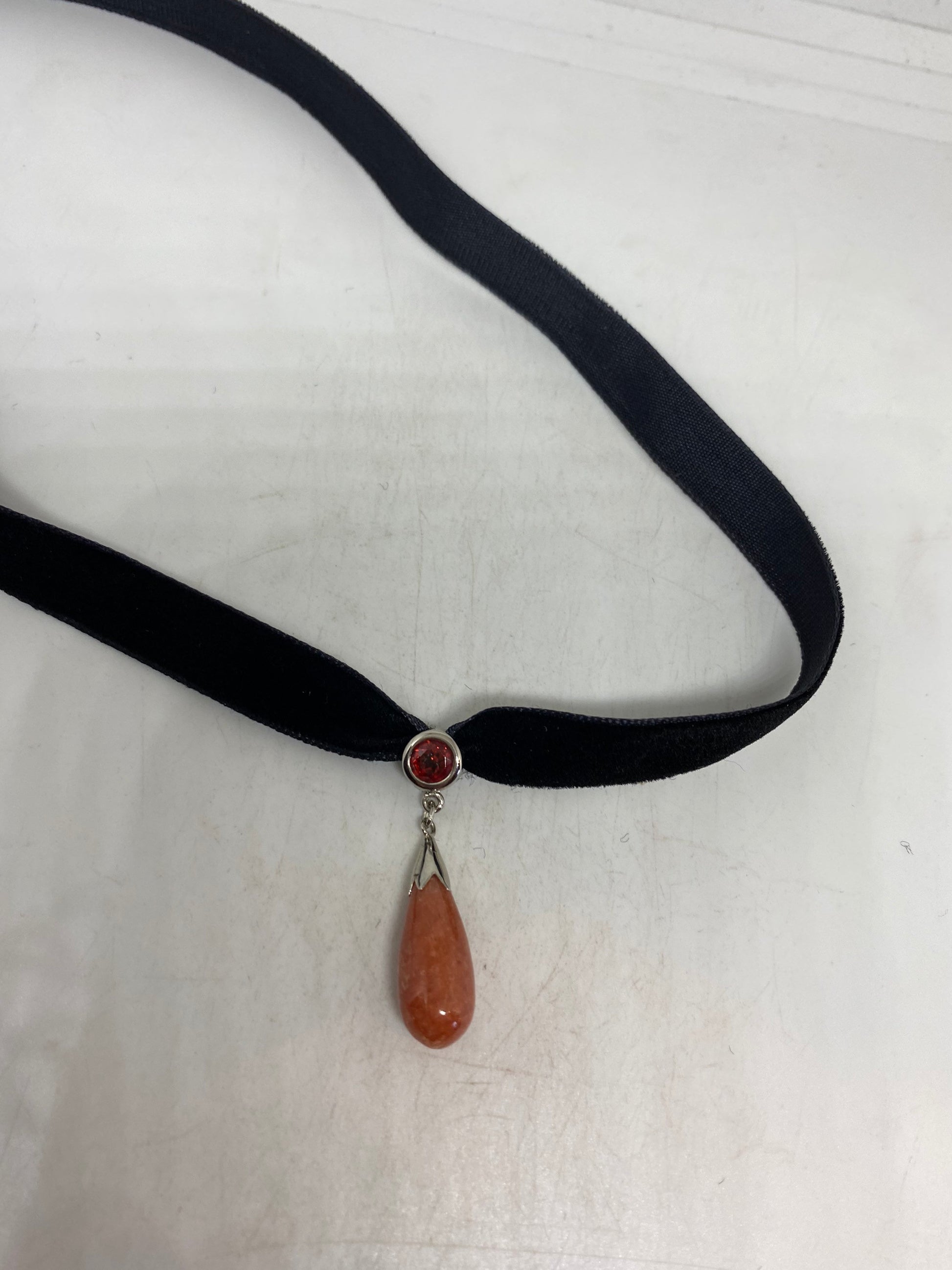 Vintage Handmade Orange Jade Garnet 925 Sterling Silver Droplet Pendant