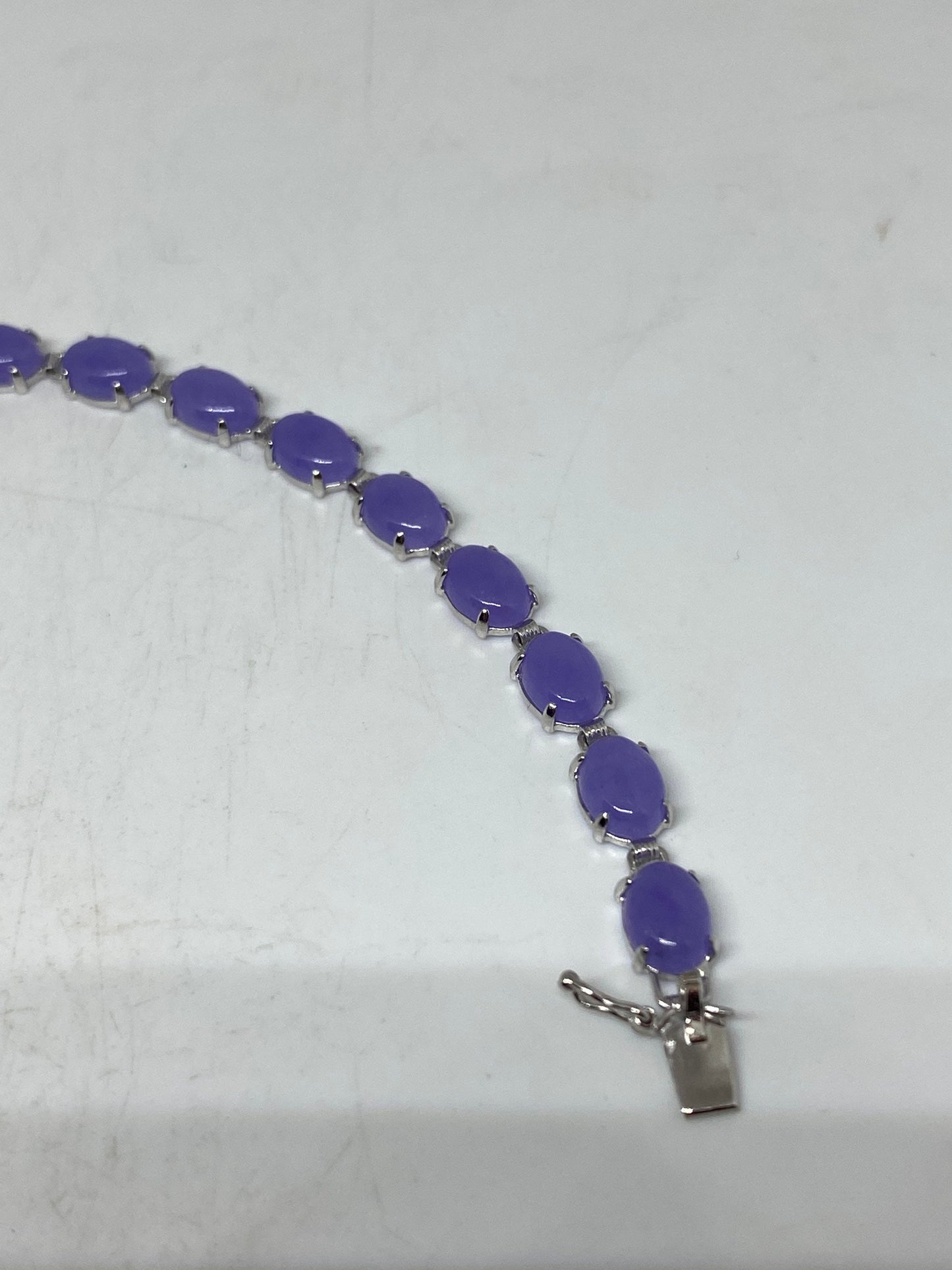 Vintage Purple Jade Bracelet 925 Sterling Silver Tennis