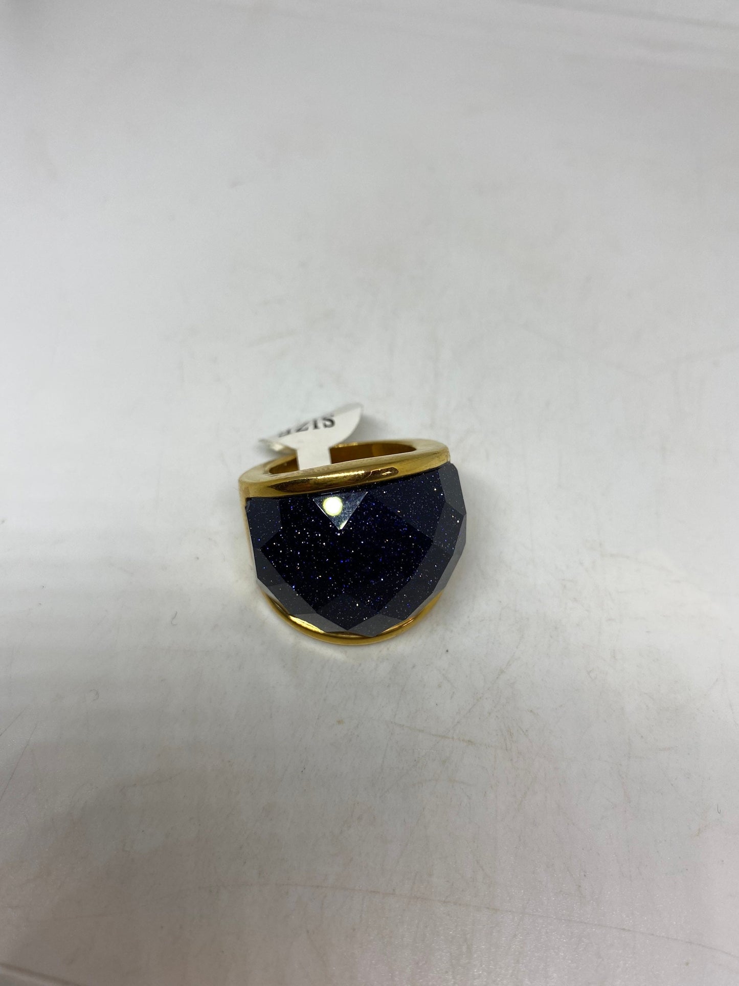 Vintage Handmade Deep Black Gold Sandstone Setting Silver Ring