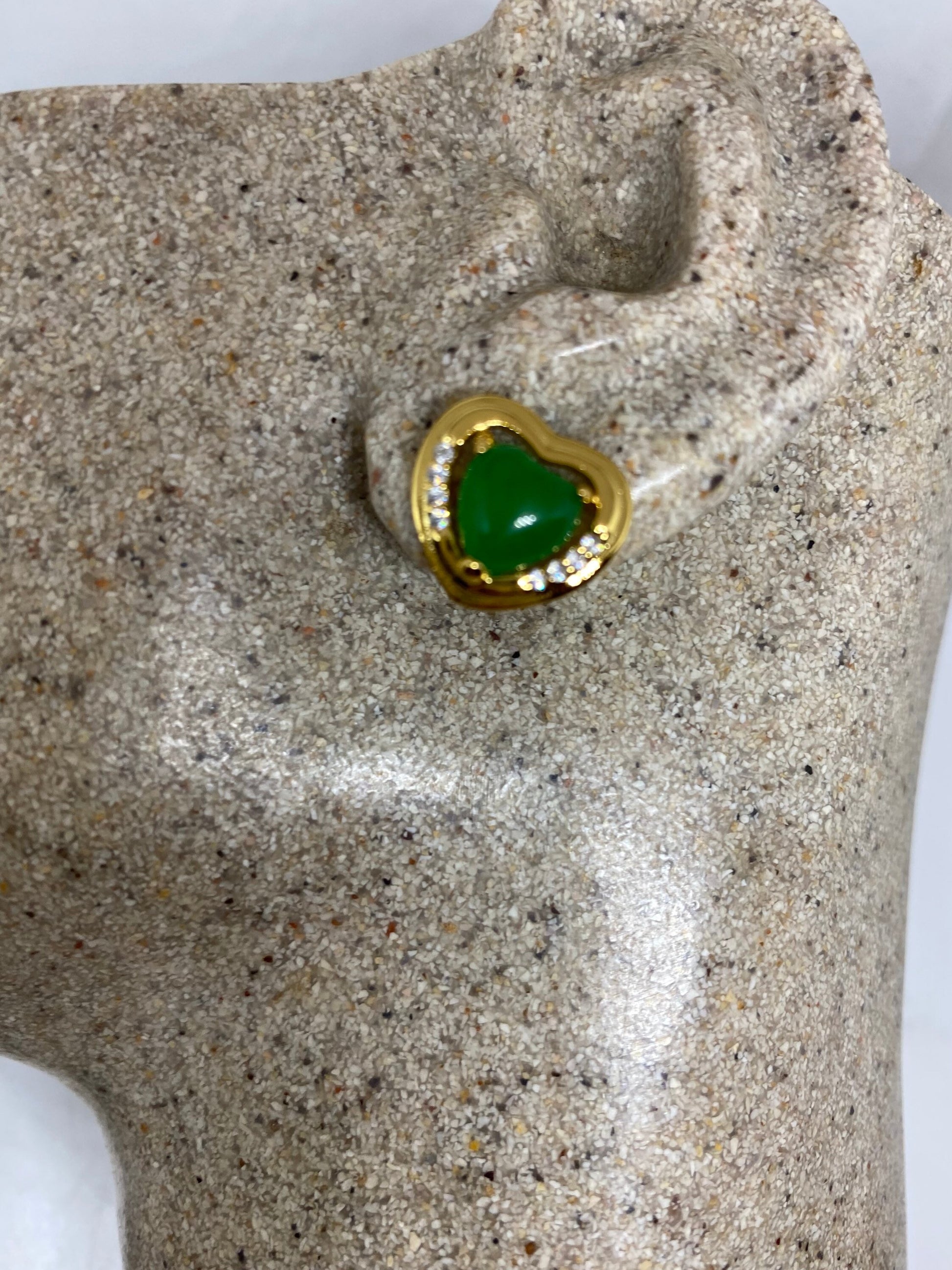 Vintage Fun Green Jade Gemstone Gold Rhodium Bronze Earrings