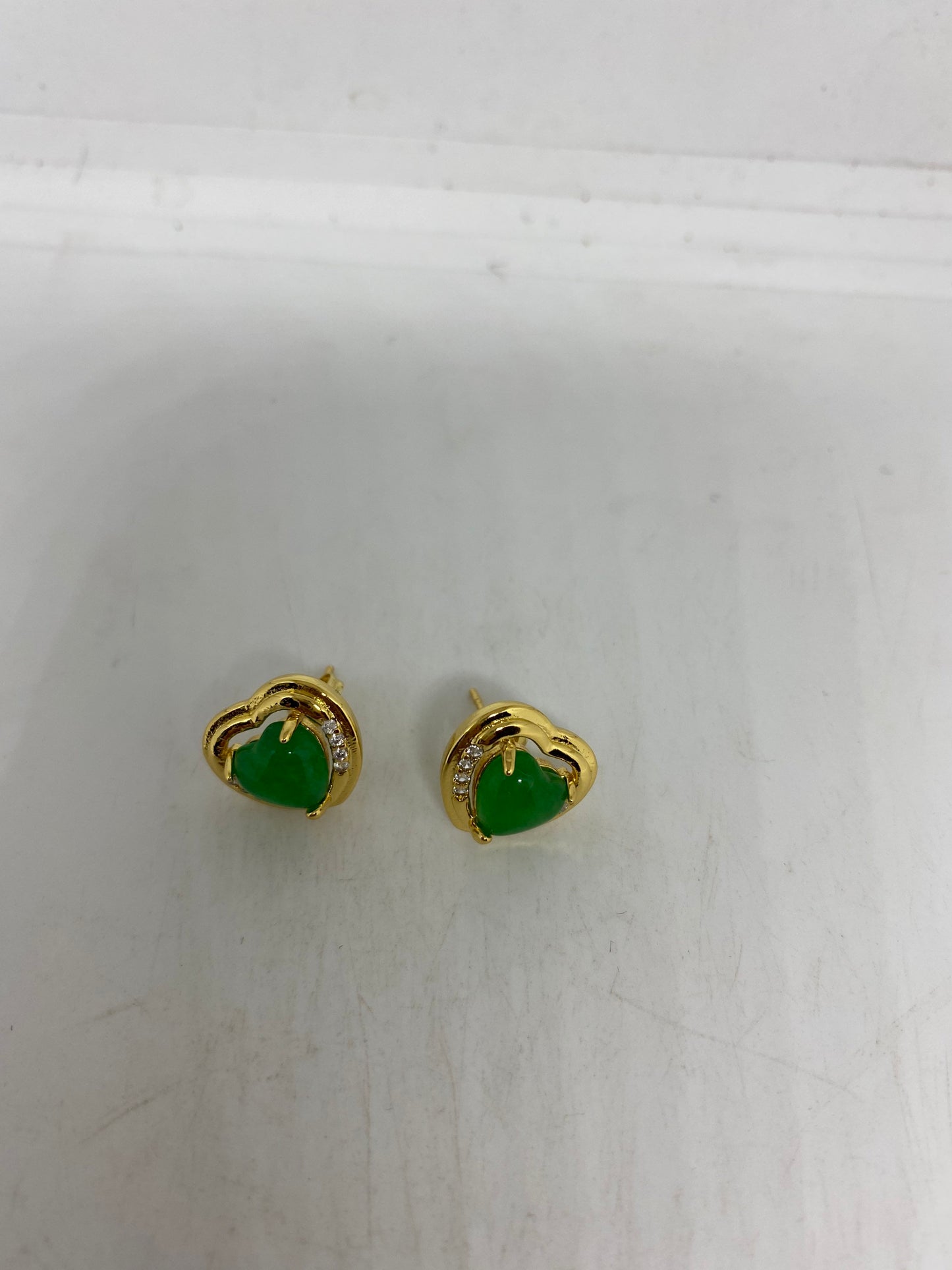 Vintage Fun Green Jade Gemstone Gold Rhodium Bronze Earrings