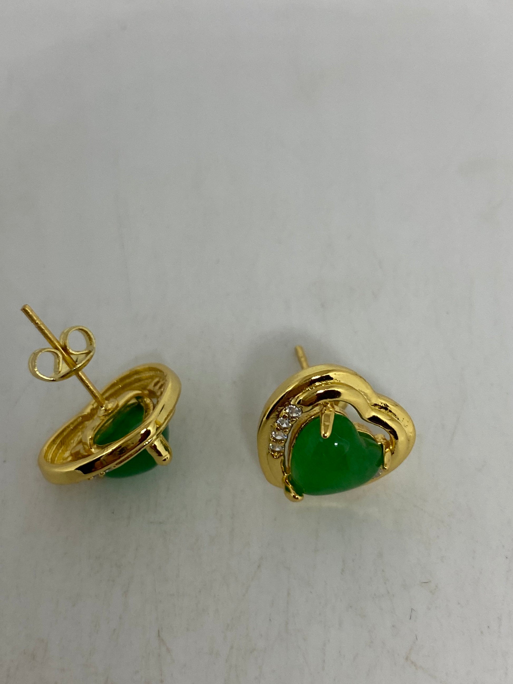 Vintage Fun Green Jade Gemstone Gold Rhodium Bronze Earrings