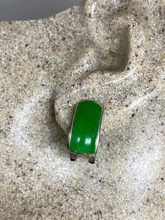 Vintage Green Jade Gemstone Sterling Silver Heart Earrings