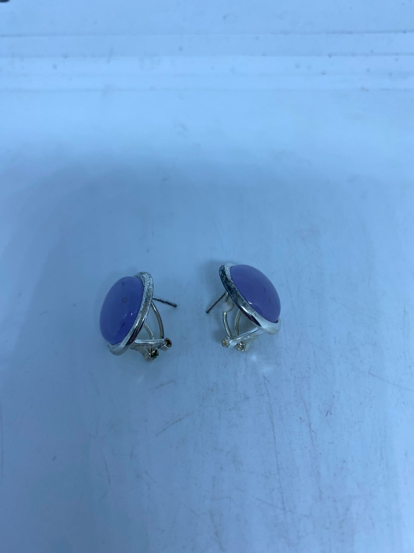 Vintage Genuine Purple Jade Gemstone Silver Earrings