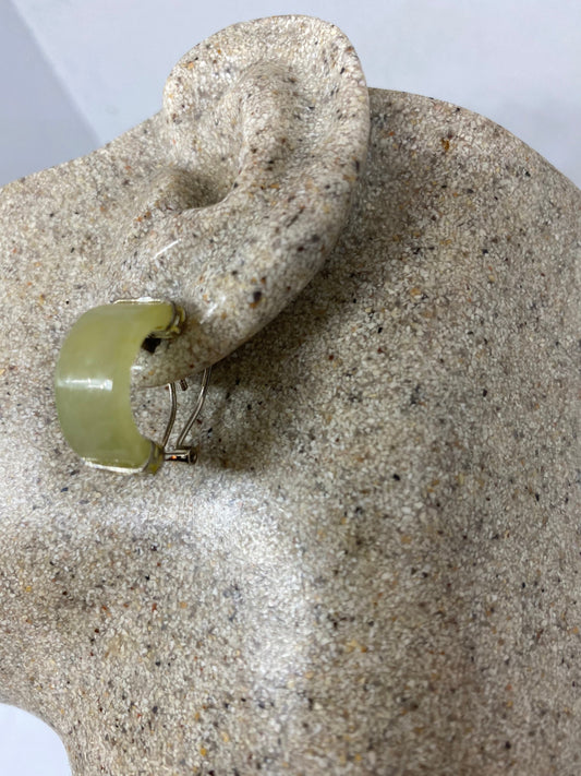 Vintage Genuine Yellow Jade Gemstone Silver Earrings
