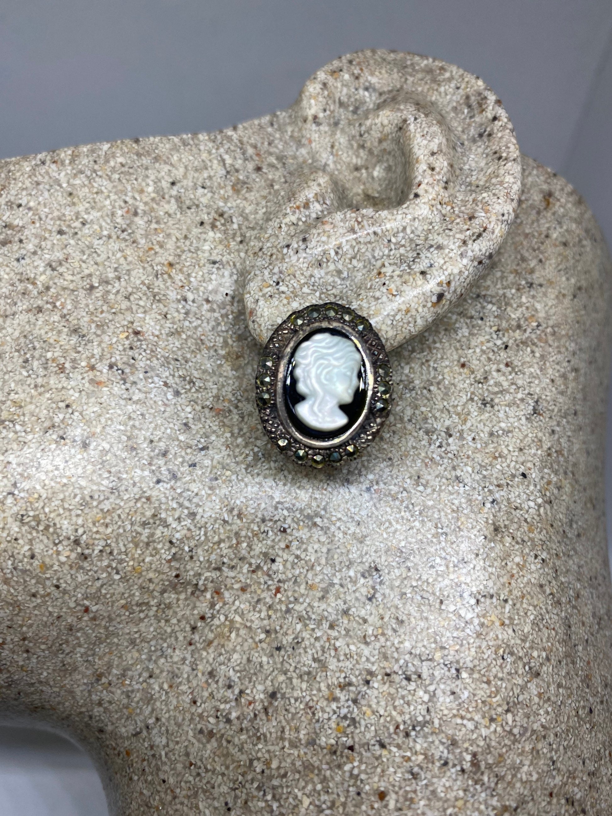 Vintage Black Onyx Cameo Earrings