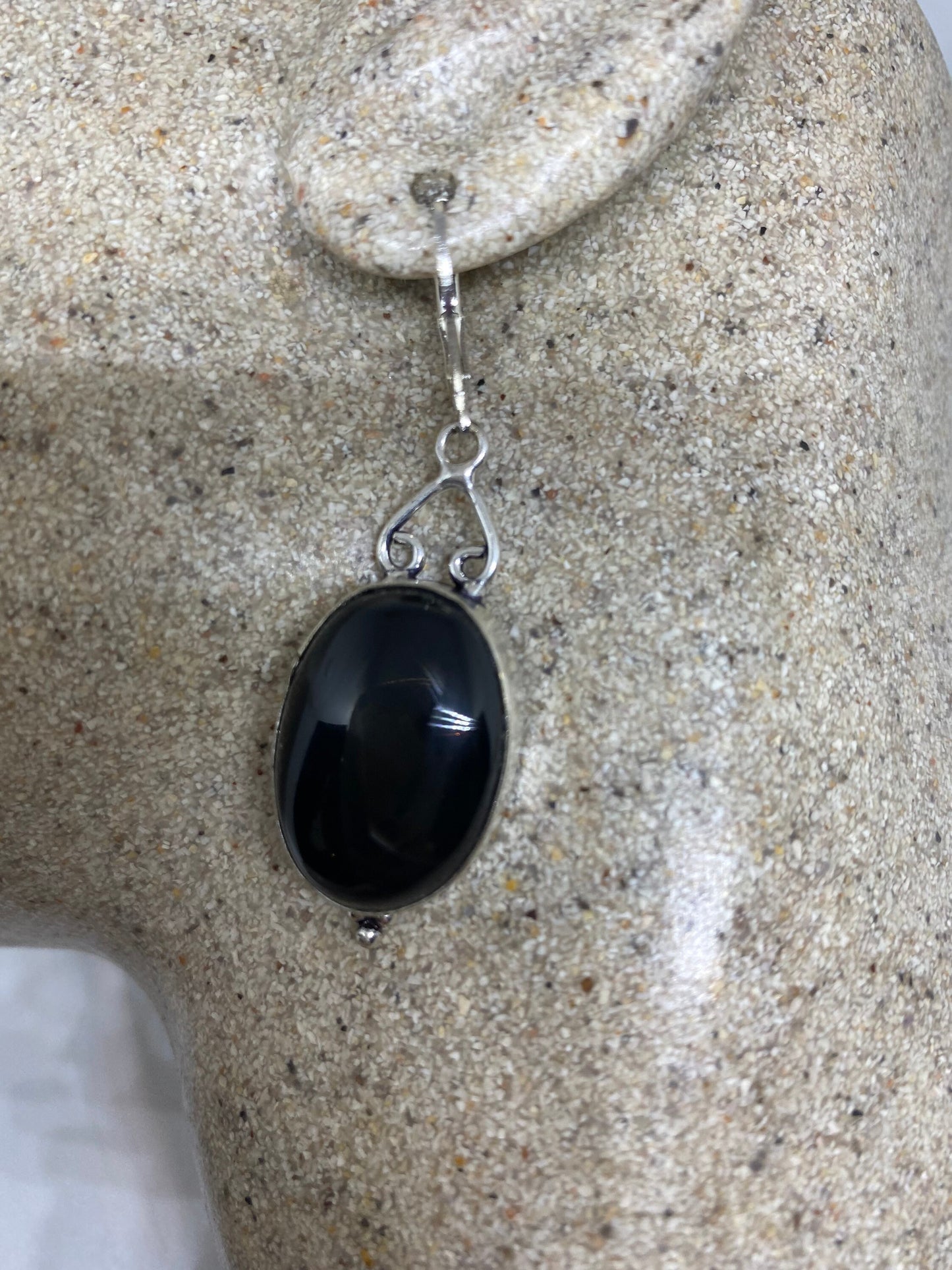 Vintage Black Earring Onyx 925 Sterling Silver Deco Dangle Chandelier